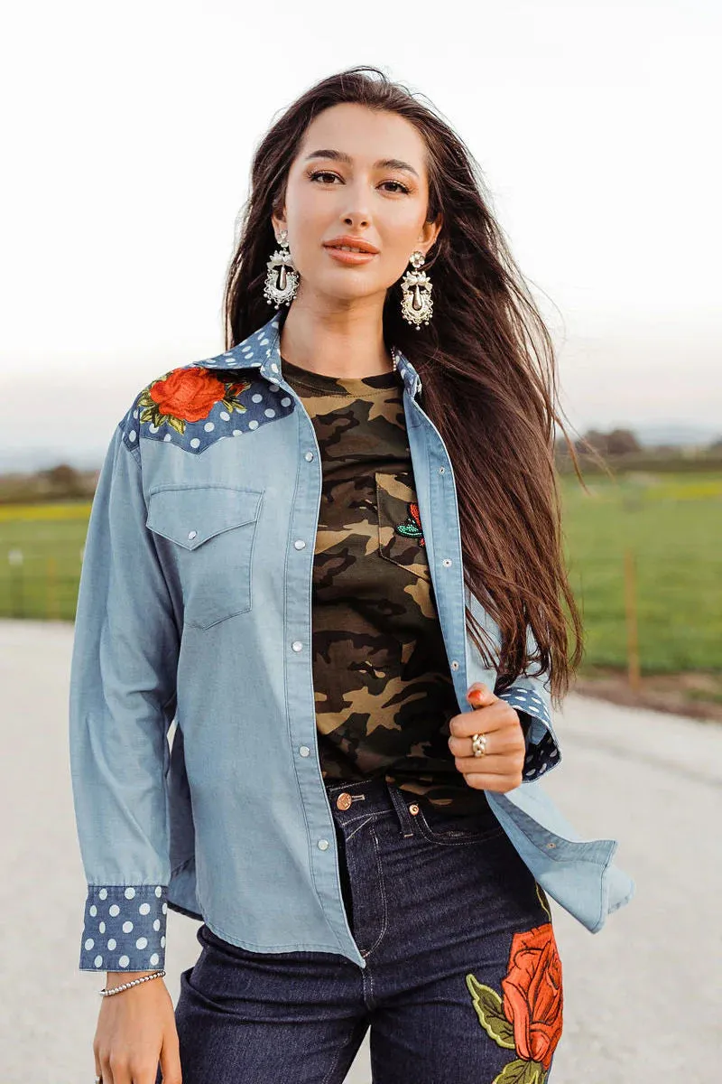 Blue Betsy Button Up at Bourbon Cowgirl