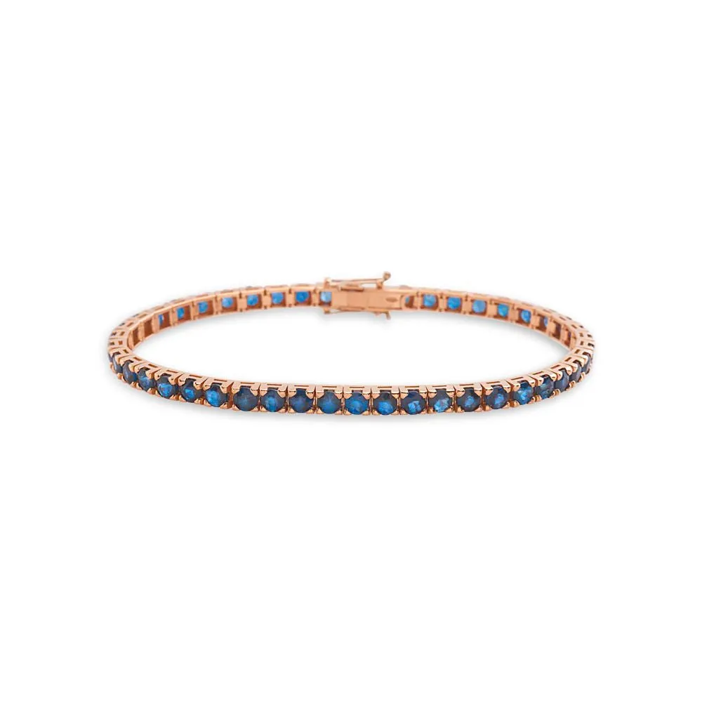 Blue Heat-Diffused Sapphire Tennis Bracelet (10.15 ct.) 4-Prongs Setting in 18K Gold, Made in Italy