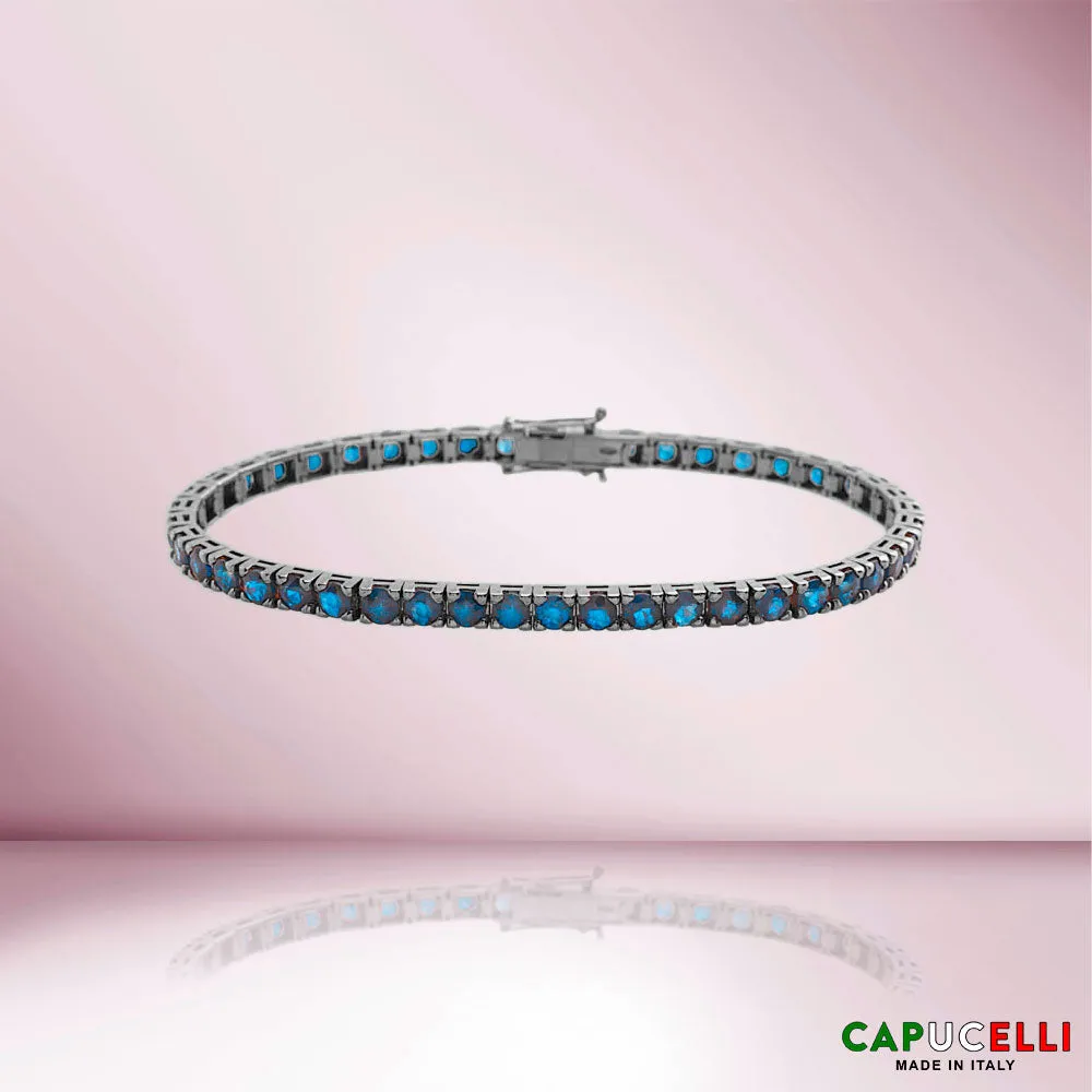 Blue Heat-Diffused Sapphire Tennis Bracelet (10.15 ct.) 4-Prongs Setting in 18K Gold, Made in Italy