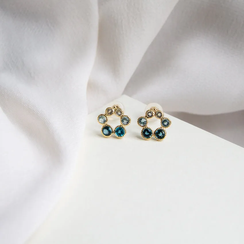 Blue Topaz & London Blue Topaz 18k Gold Circle Studs