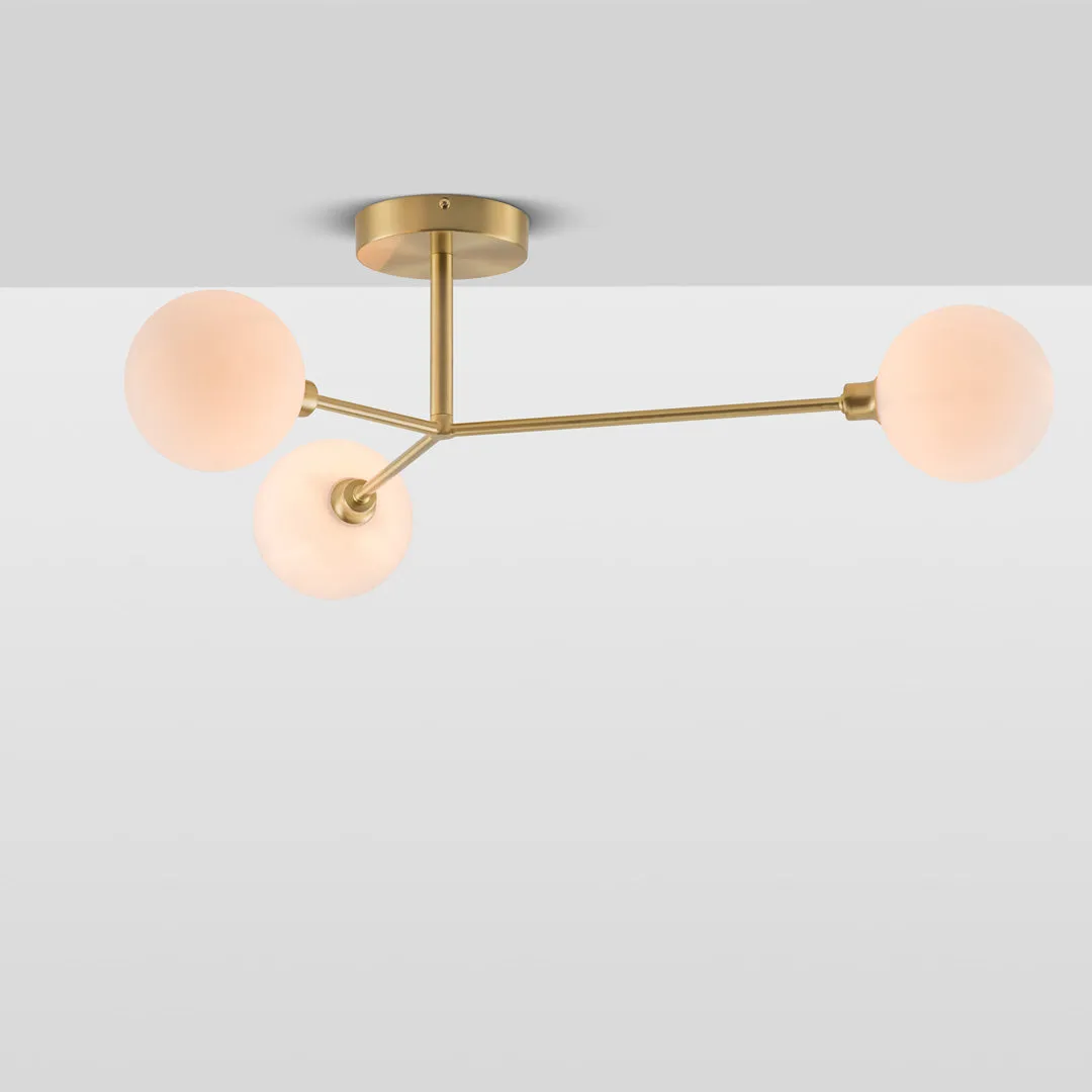 Brass Three Shade Flush Ceiling Light - Houseof