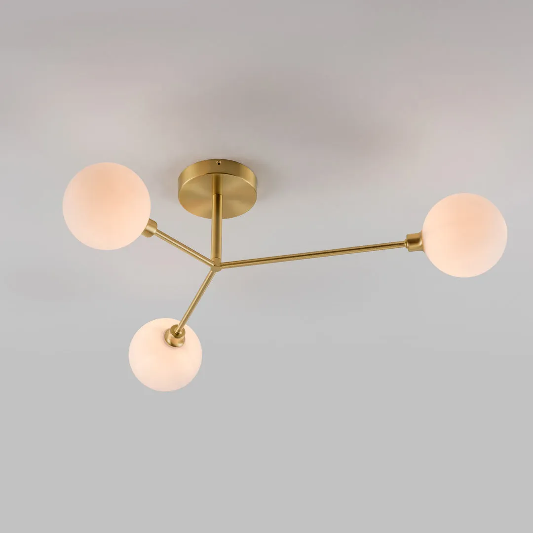 Brass Three Shade Flush Ceiling Light - Houseof