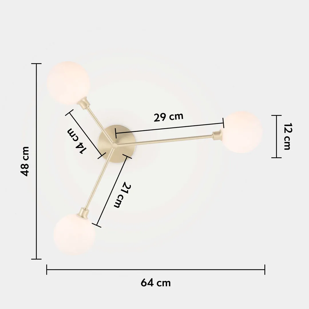 Brass Three Shade Flush Ceiling Light - Houseof