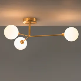 Brass Three Shade Flush Ceiling Light - Houseof