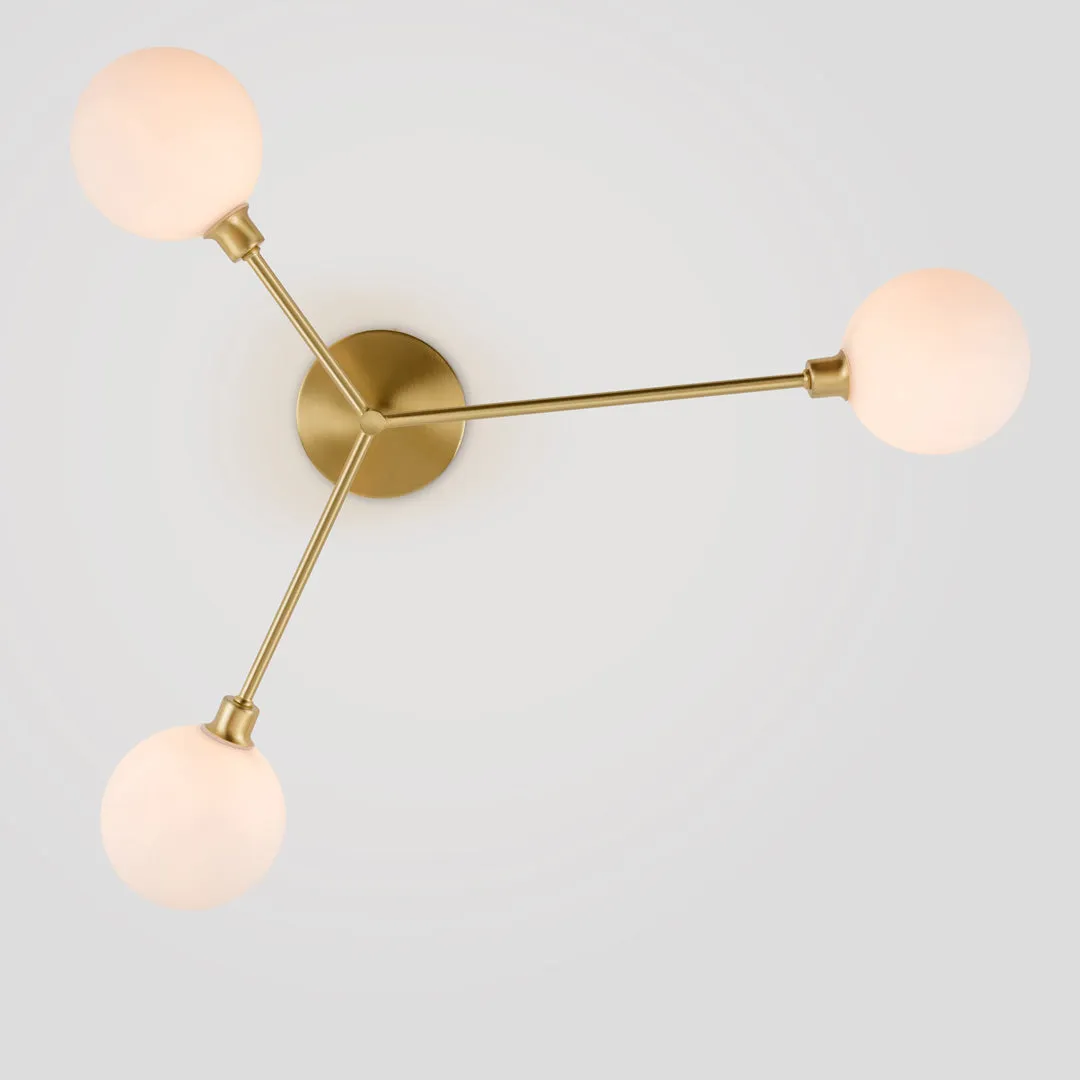 Brass Three Shade Flush Ceiling Light - Houseof