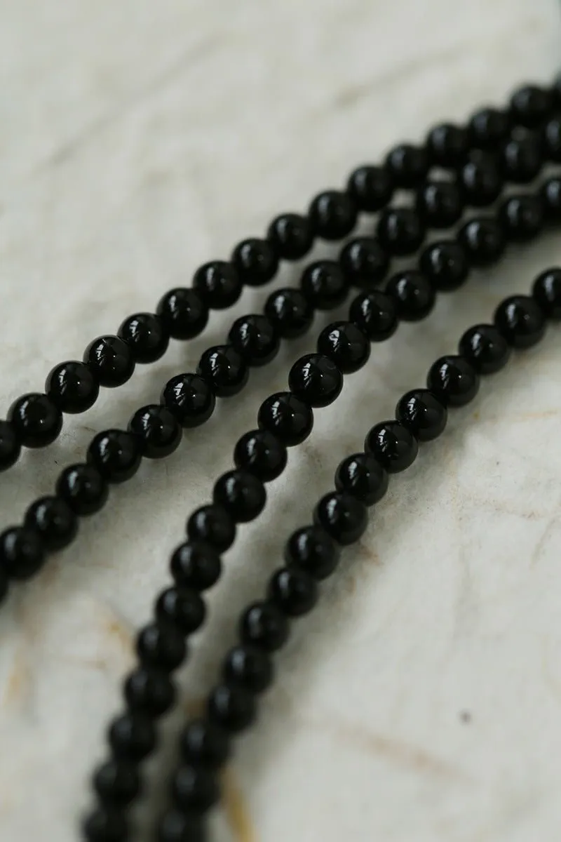 Brushed Silver and Black Onyx Beaded Necklace