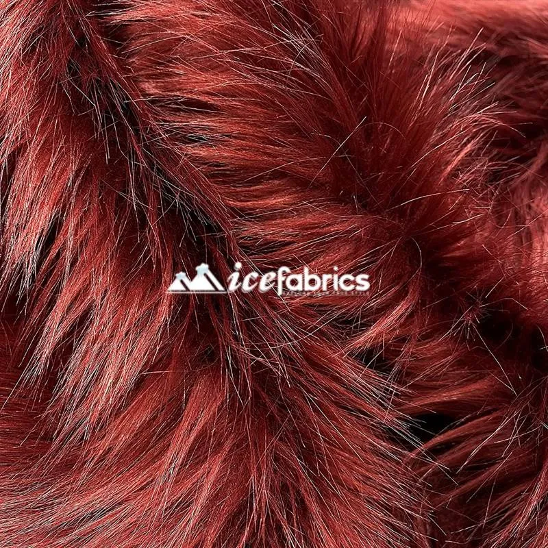 Burgundy Shaggy Mohair Long Pile Faux Fur Fabric By The Yard