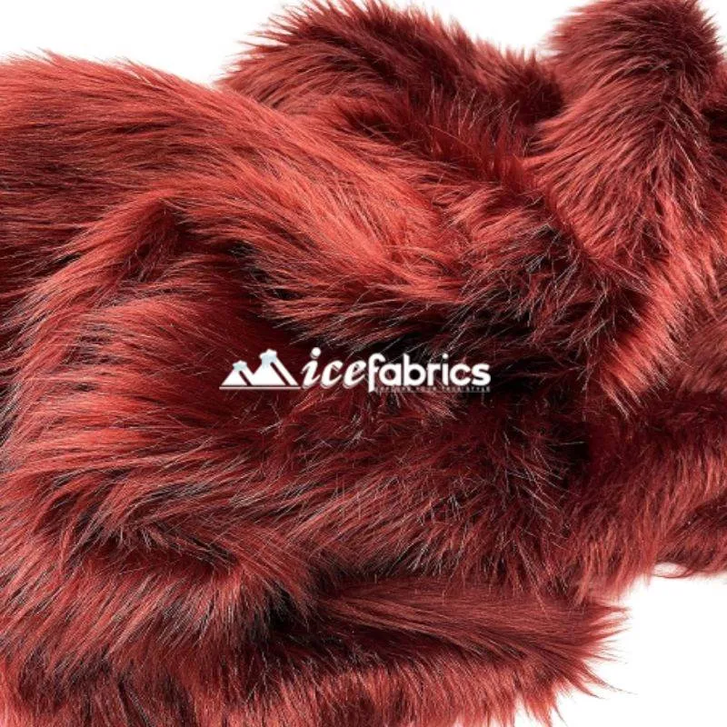 Burgundy Shaggy Mohair Long Pile Faux Fur Fabric By The Yard