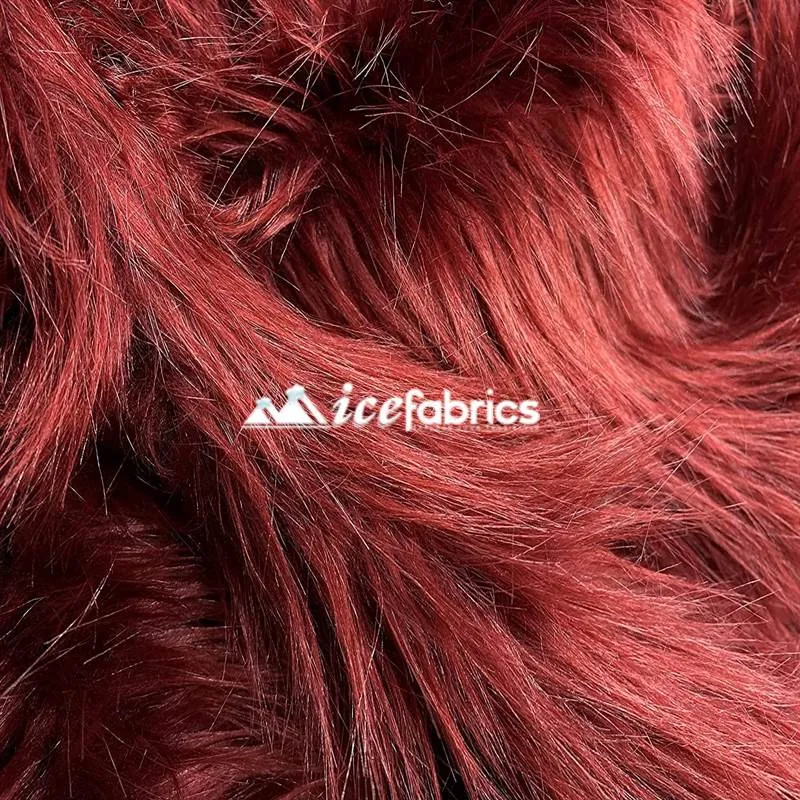 Burgundy Shaggy Mohair Long Pile Faux Fur Fabric By The Yard