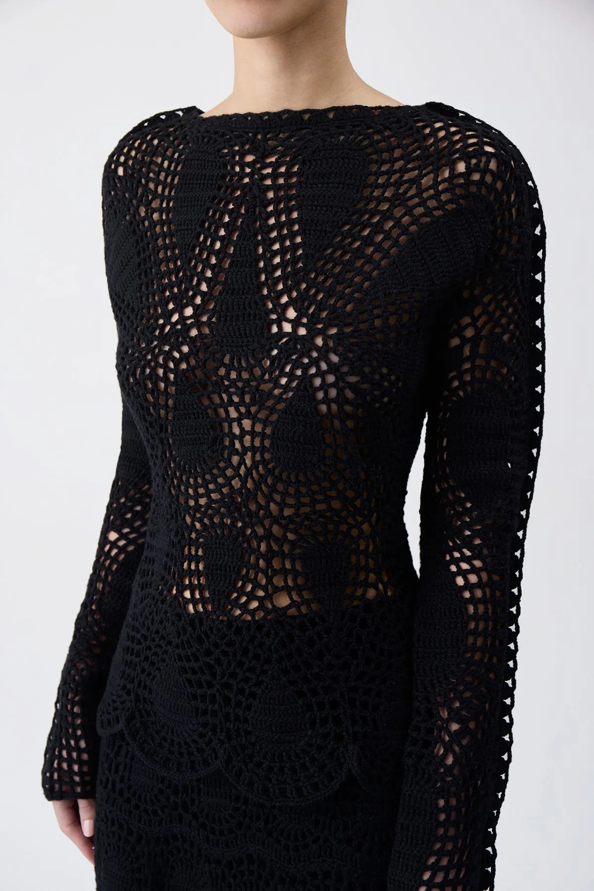 Capps Crochet Top in Black Wool Cashmere