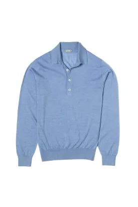 Caruso MA36 Light Blue Cashmere Silk Long Sleeve Polo