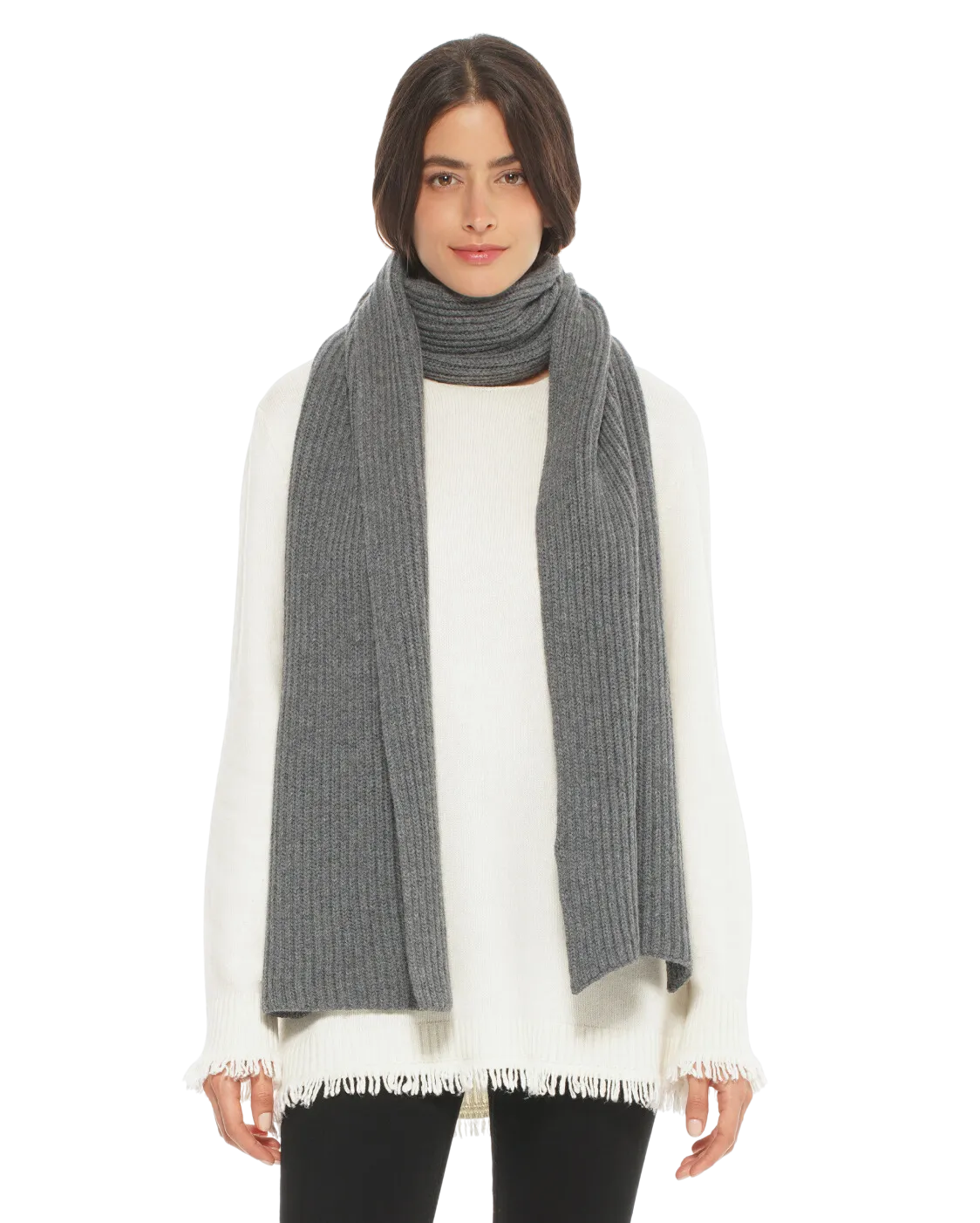 Cashmere & Wool Chunky Ribbed Scarf Dark Grey