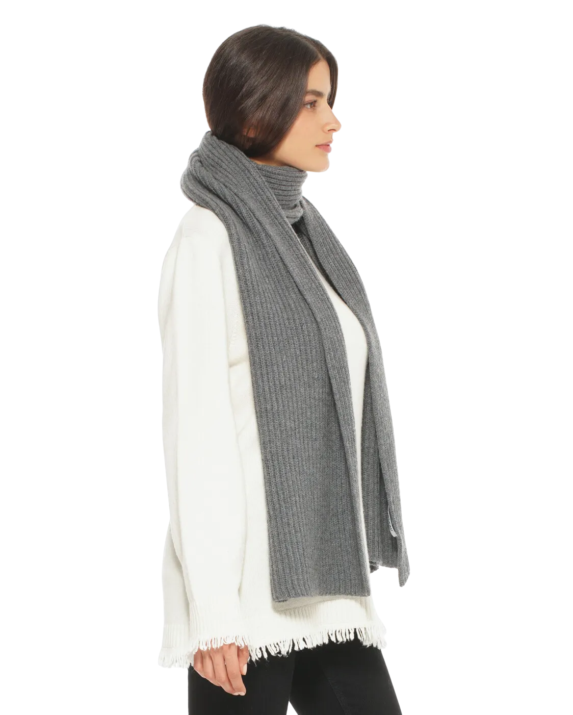 Cashmere & Wool Chunky Ribbed Scarf Dark Grey