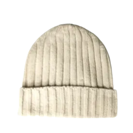 Cashmere Double Ribbed Turn up Beanie Prato Woolwhite