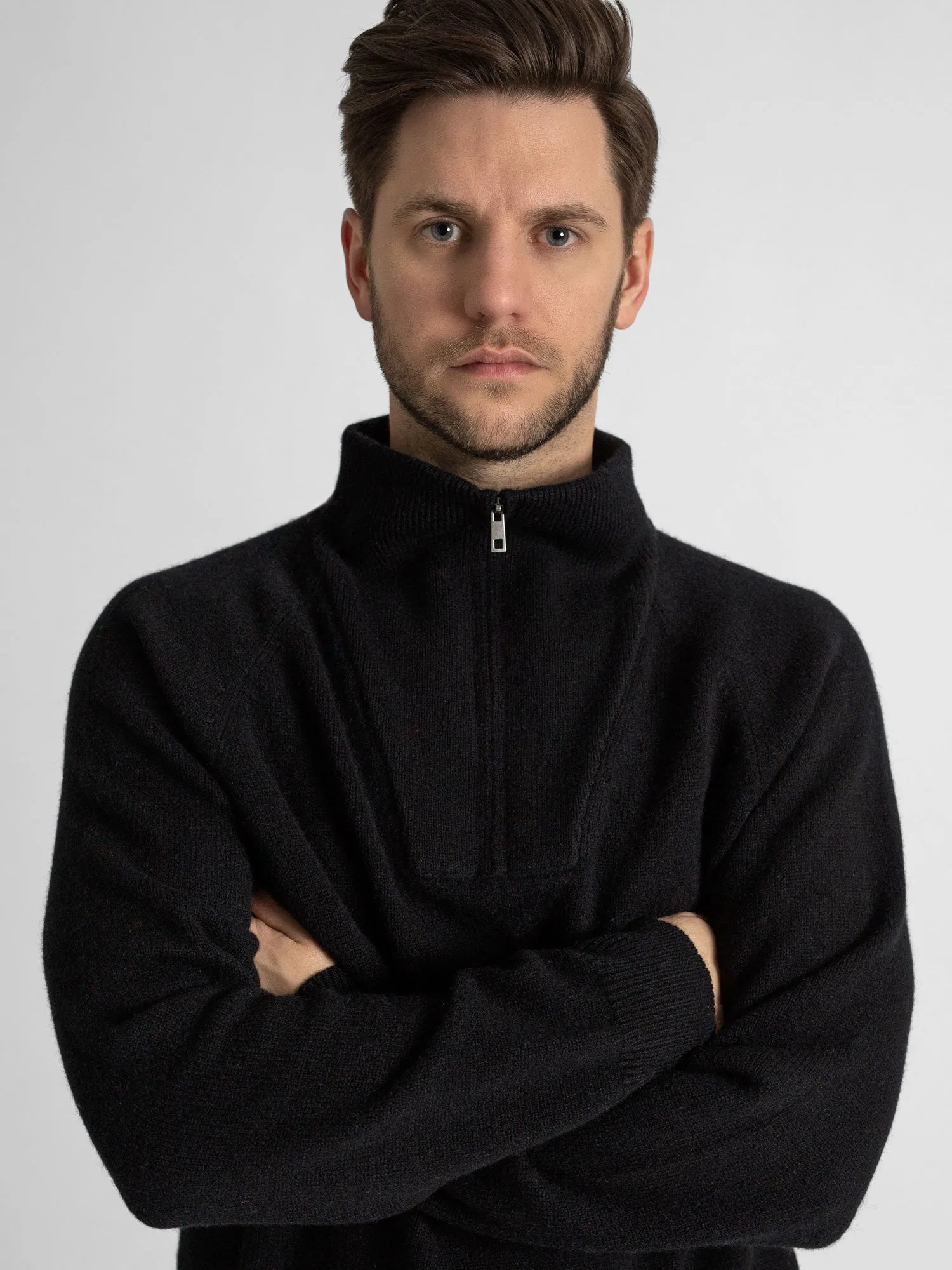 Cashmere sweater men "Frost zip" - black