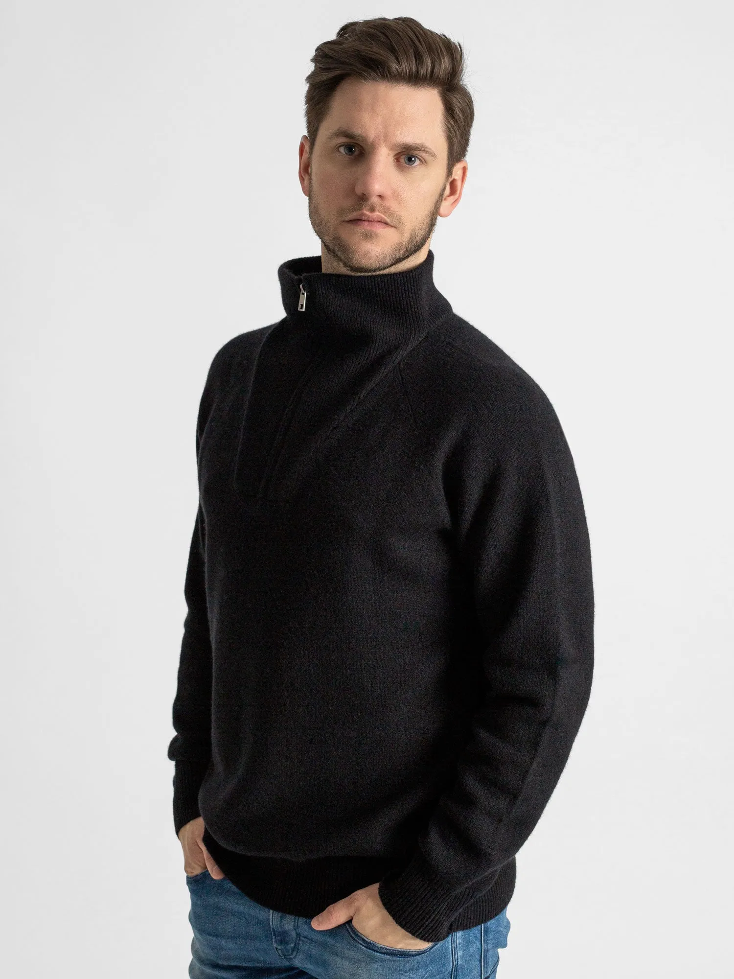 Cashmere sweater men "Frost zip" - black