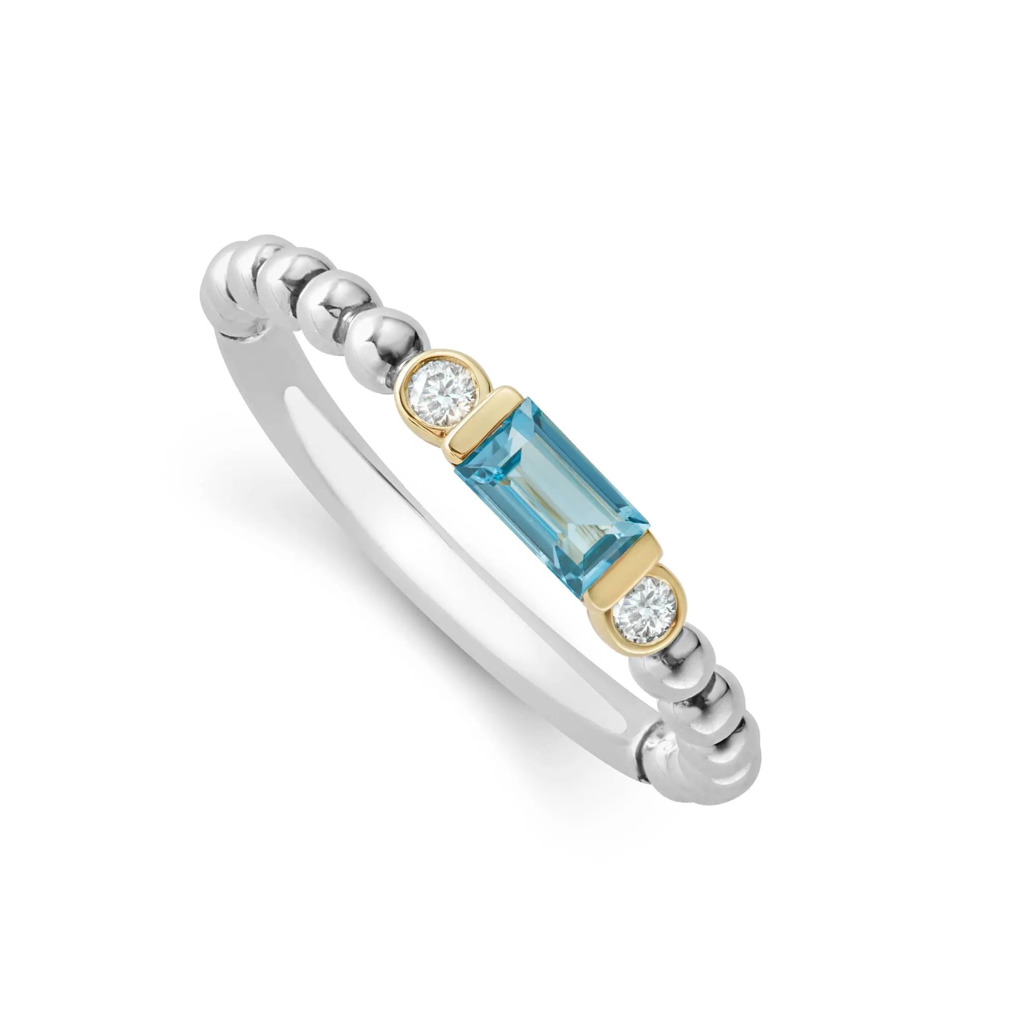 Caviar Color Swiss Blue Topaz Stacking Ring with Diamonds