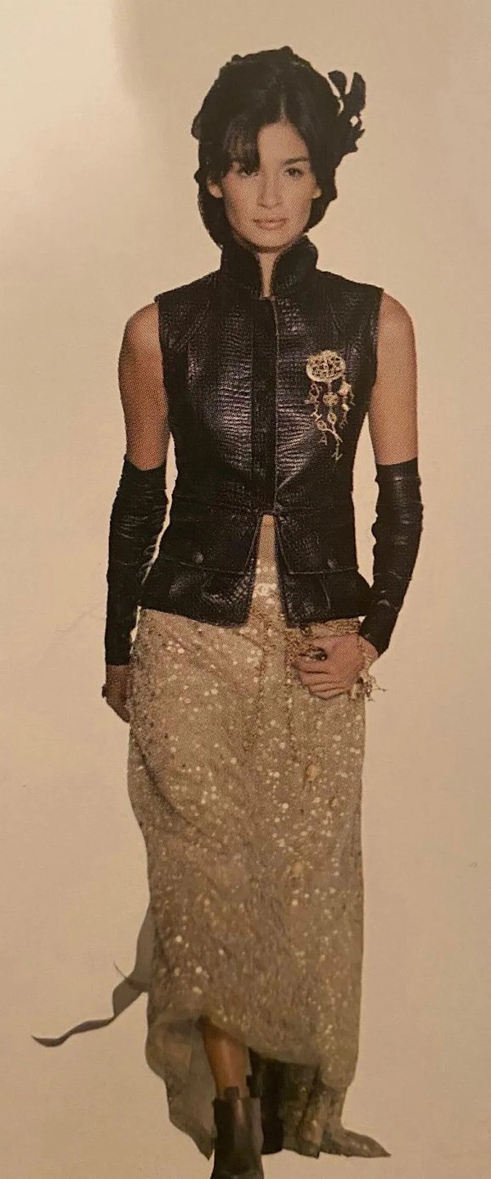 Chanel 03A 2003 Fall Long Maxi Gold Sequin Skirt FR 42