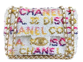 Chanel 24C White Letter Sequin Paris LA Mini Flap Bag GHW XXP