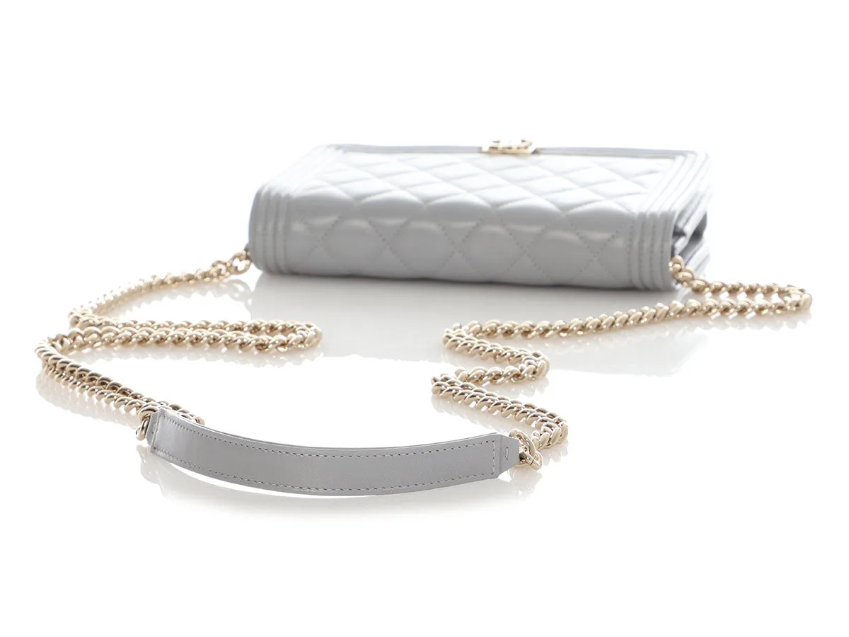 Chanel Gray Quilted Lambskin Boy Wallet on Chain WOC