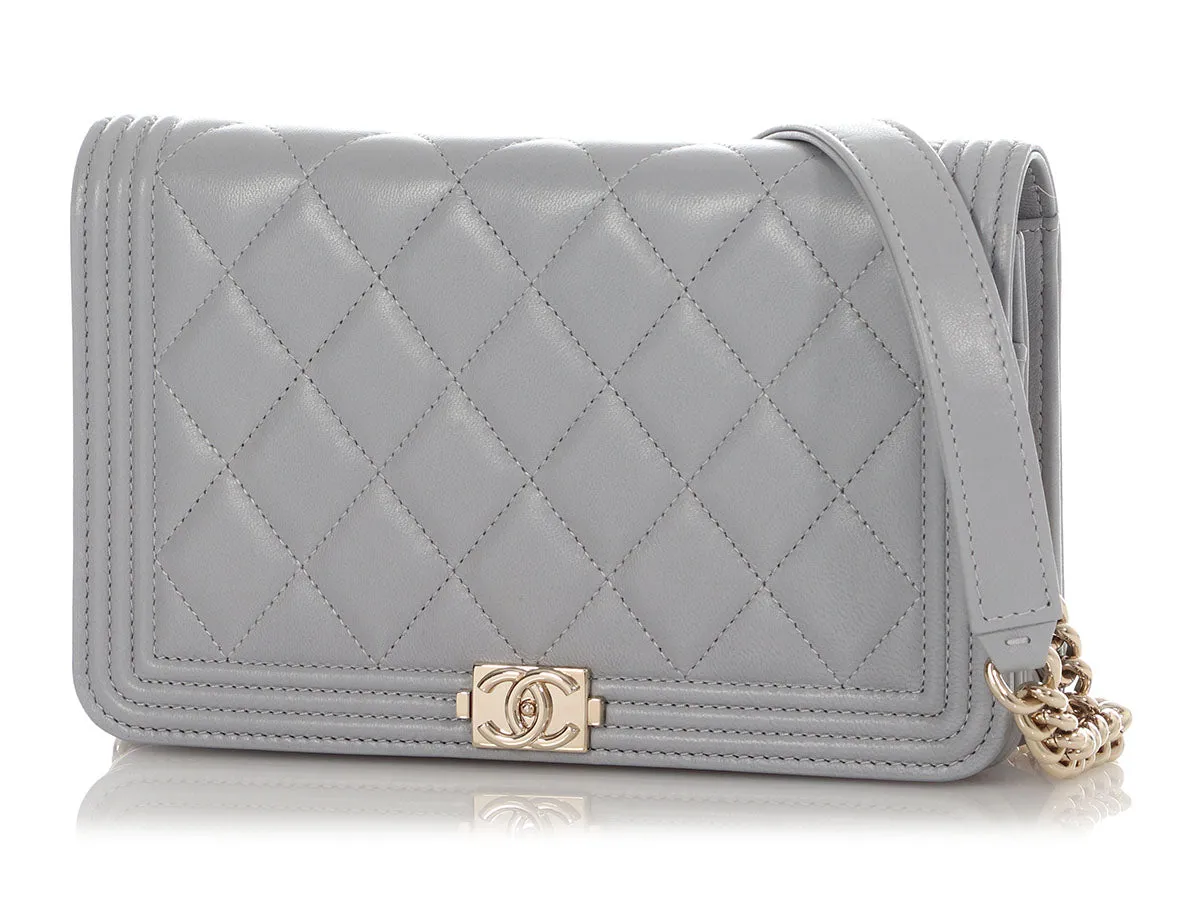 Chanel Gray Quilted Lambskin Boy Wallet on Chain WOC