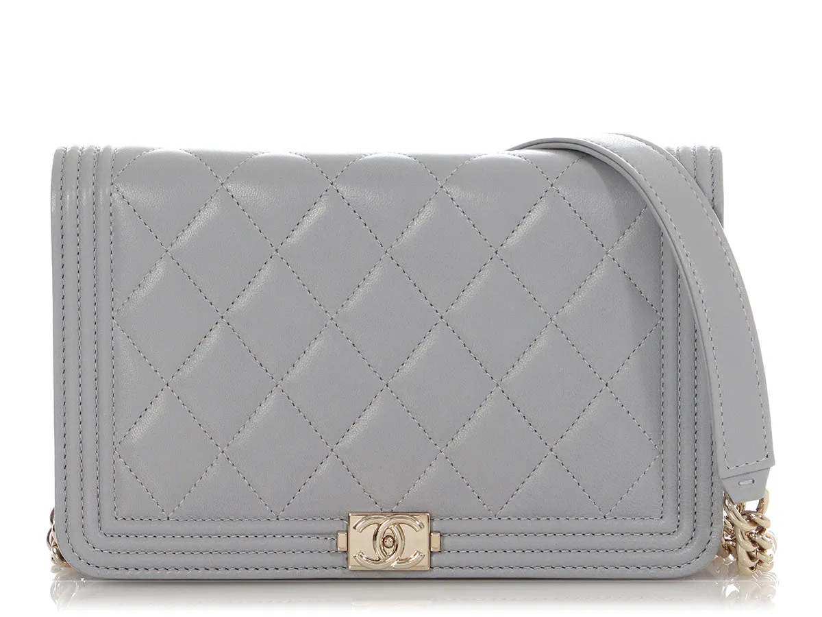 Chanel Gray Quilted Lambskin Boy Wallet on Chain WOC