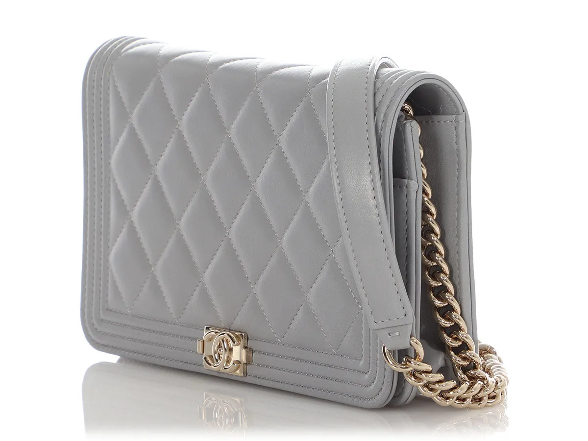 Chanel Gray Quilted Lambskin Boy Wallet on Chain WOC