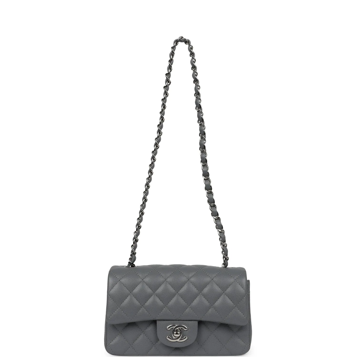 Chanel Mini Rectangular Flap Bag Dark Grey Caviar Silver Hardware