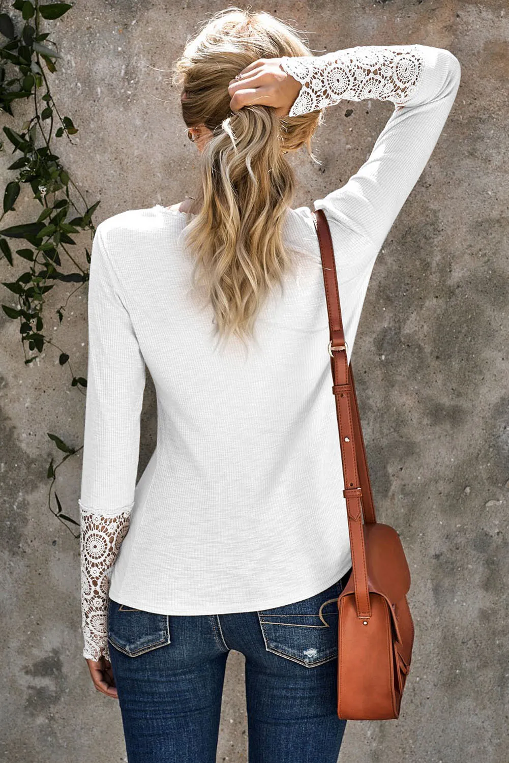 Chic White Crochet Lace Hem Sleeve Button Top