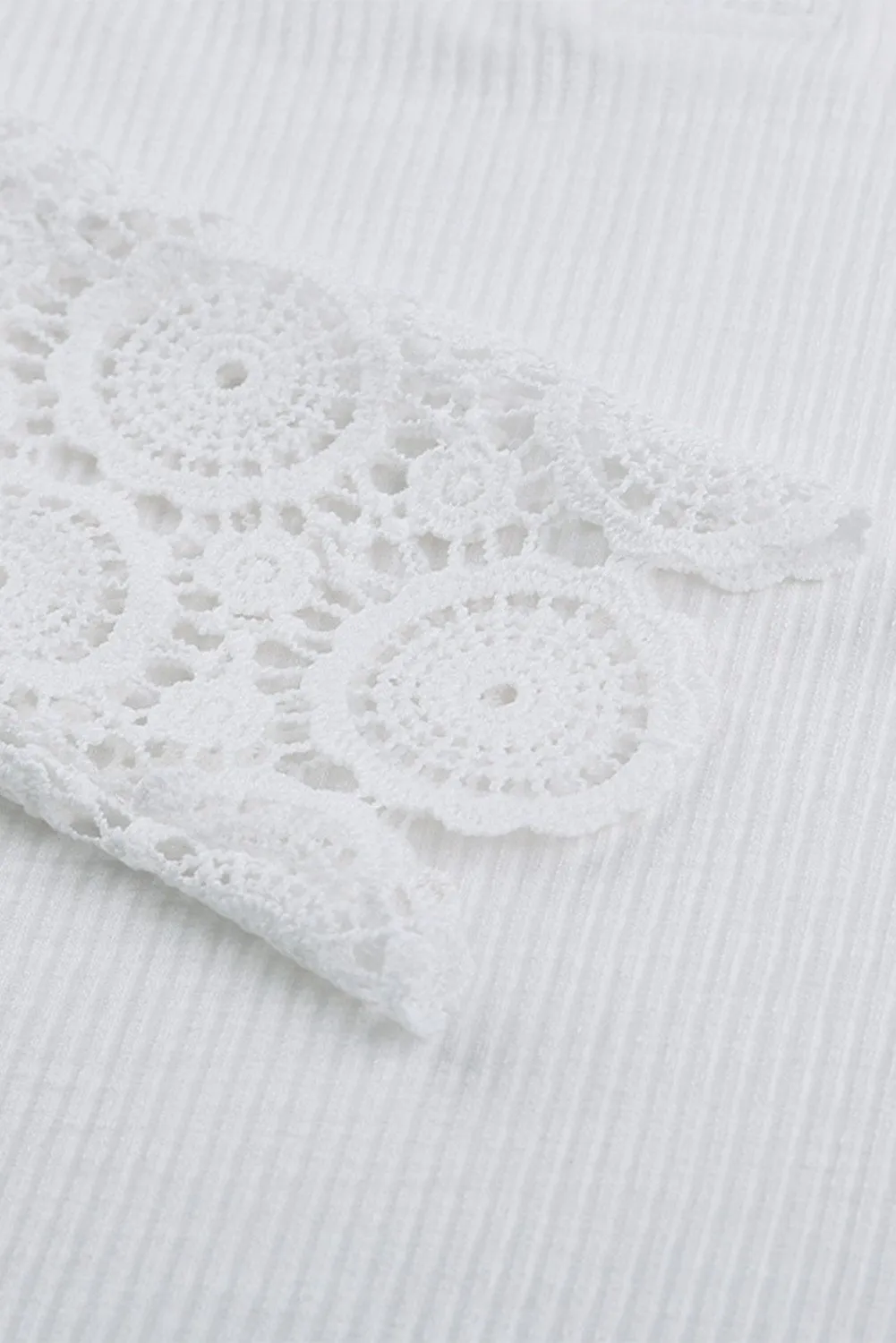 Chic White Crochet Lace Hem Sleeve Button Top