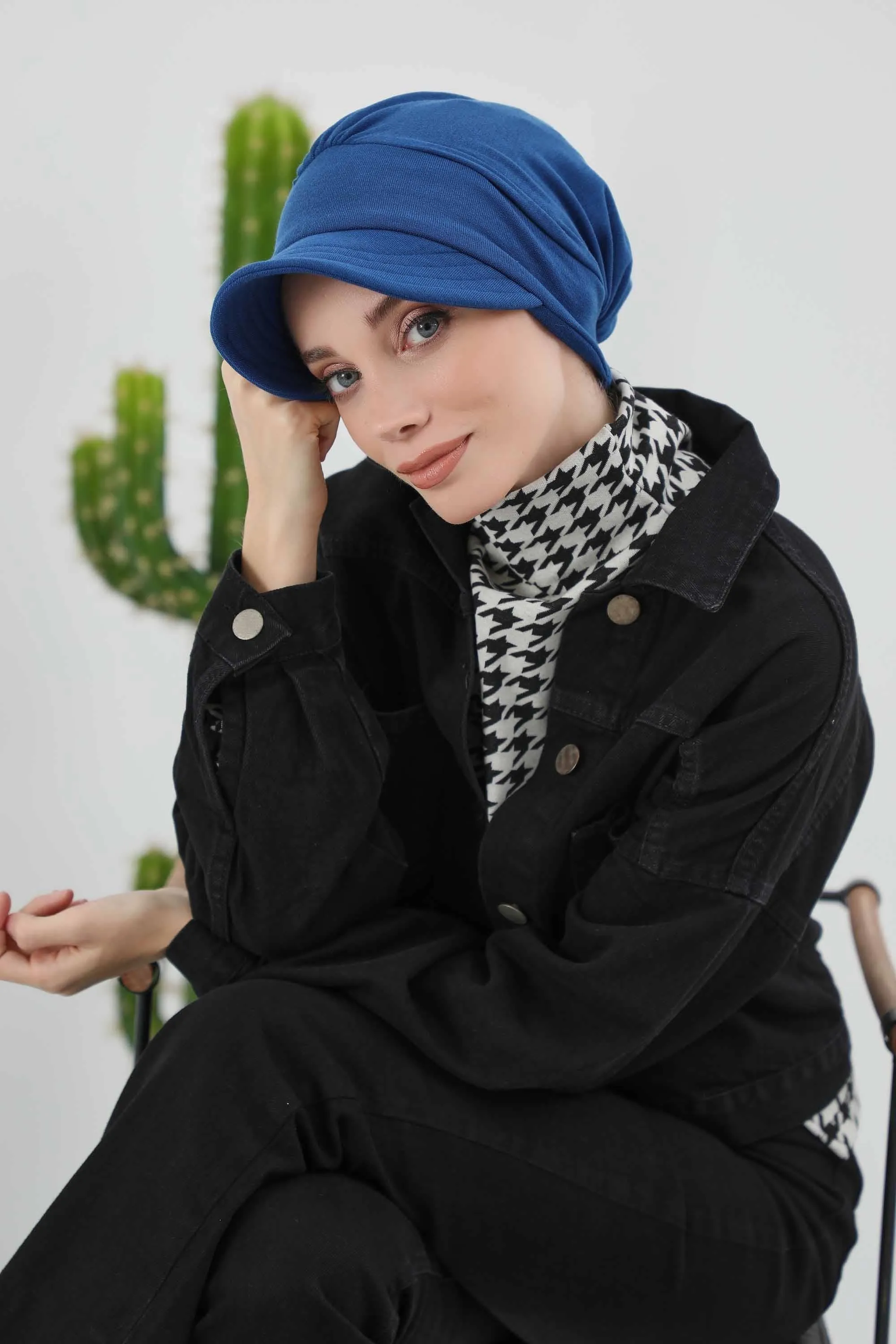 Chic Winter Visor Turban Hat for Women, Warm Ribbed Polyviscose Headwrap, Fashionable Polyviscose Headwrap for Winter,B-73RB