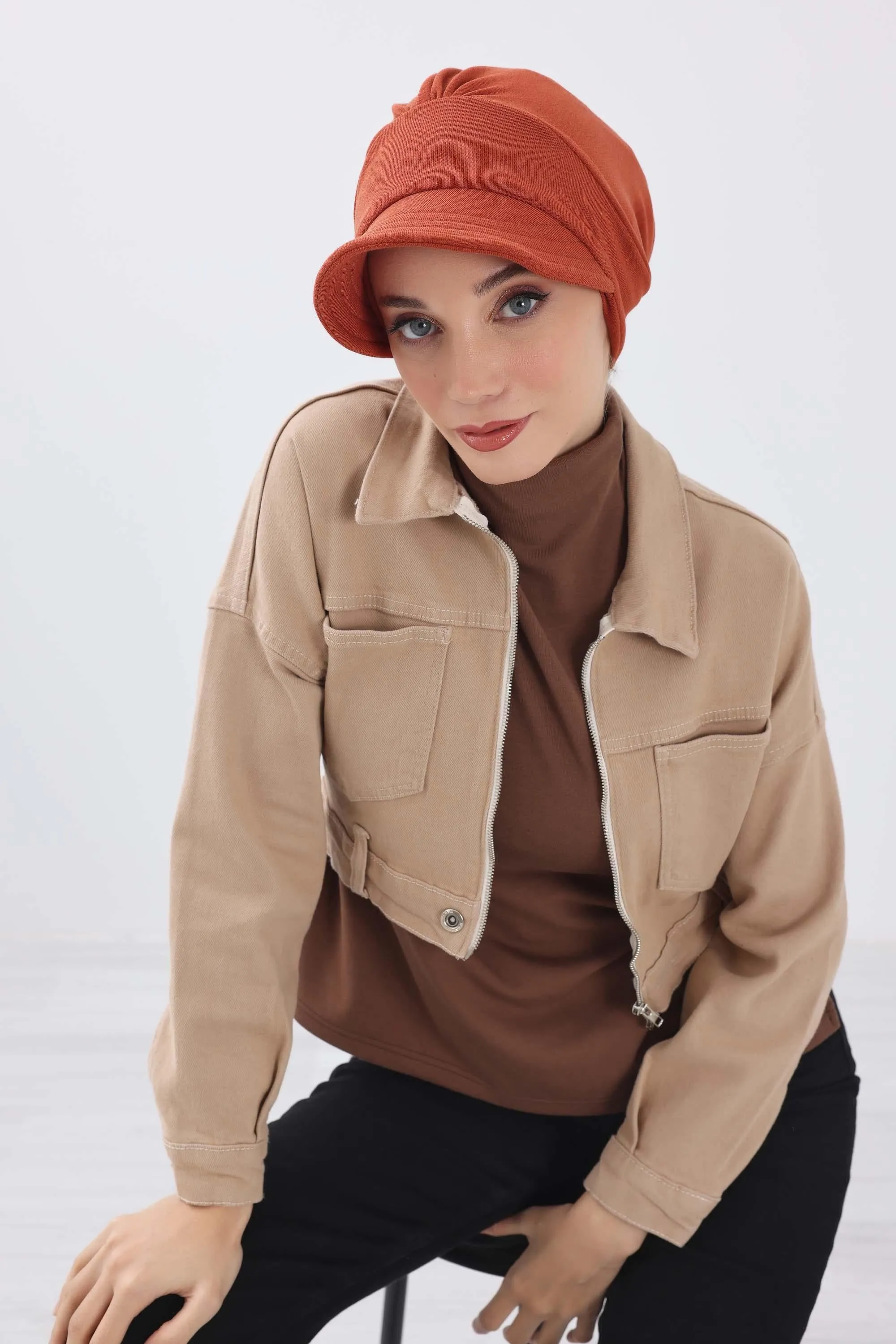 Chic Winter Visor Turban Hat for Women, Warm Ribbed Polyviscose Headwrap, Fashionable Polyviscose Headwrap for Winter,B-73RB