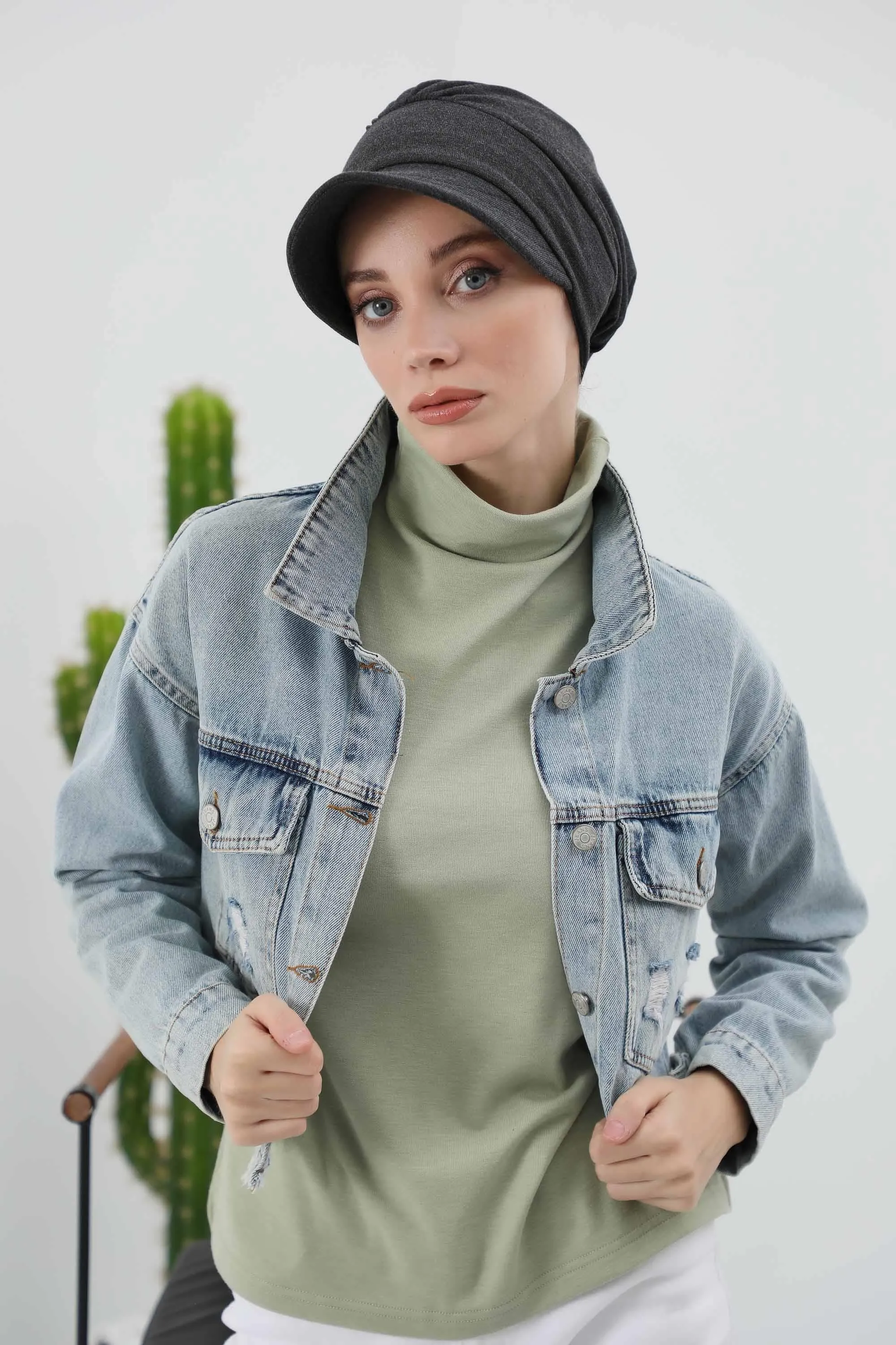 Chic Winter Visor Turban Hat for Women, Warm Ribbed Polyviscose Headwrap, Fashionable Polyviscose Headwrap for Winter,B-73RB