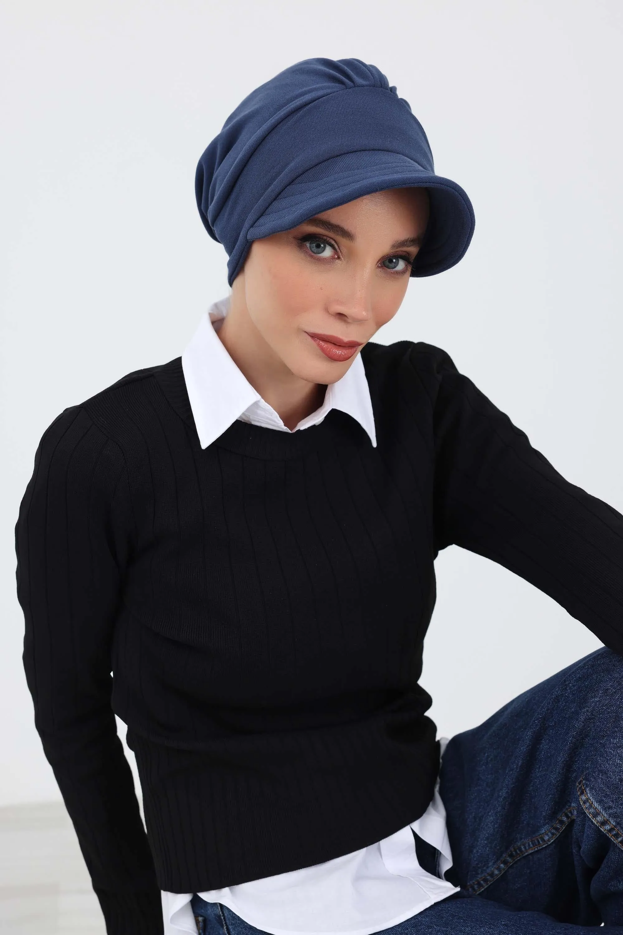 Chic Winter Visor Turban Hat for Women, Warm Ribbed Polyviscose Headwrap, Fashionable Polyviscose Headwrap for Winter,B-73RB