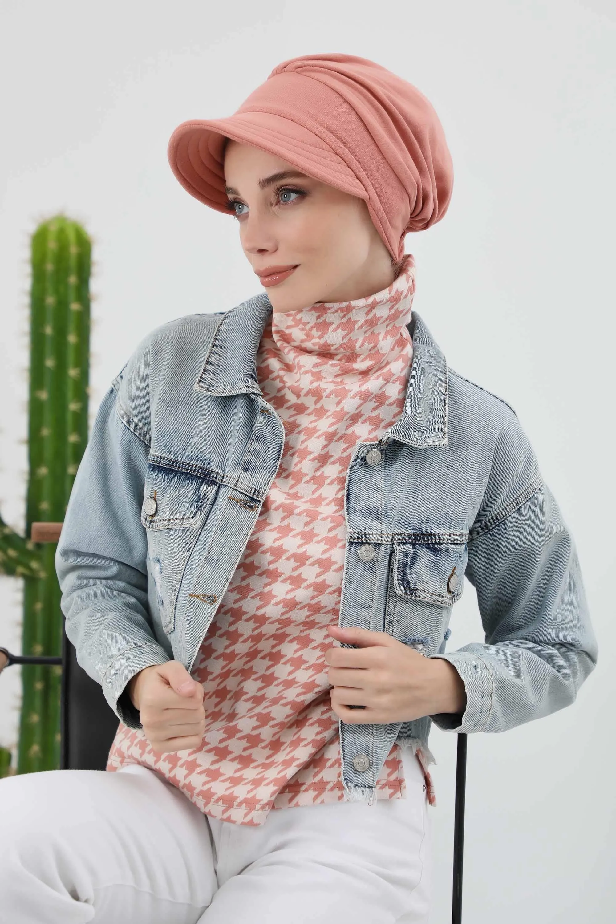 Chic Winter Visor Turban Hat for Women, Warm Ribbed Polyviscose Headwrap, Fashionable Polyviscose Headwrap for Winter,B-73RB