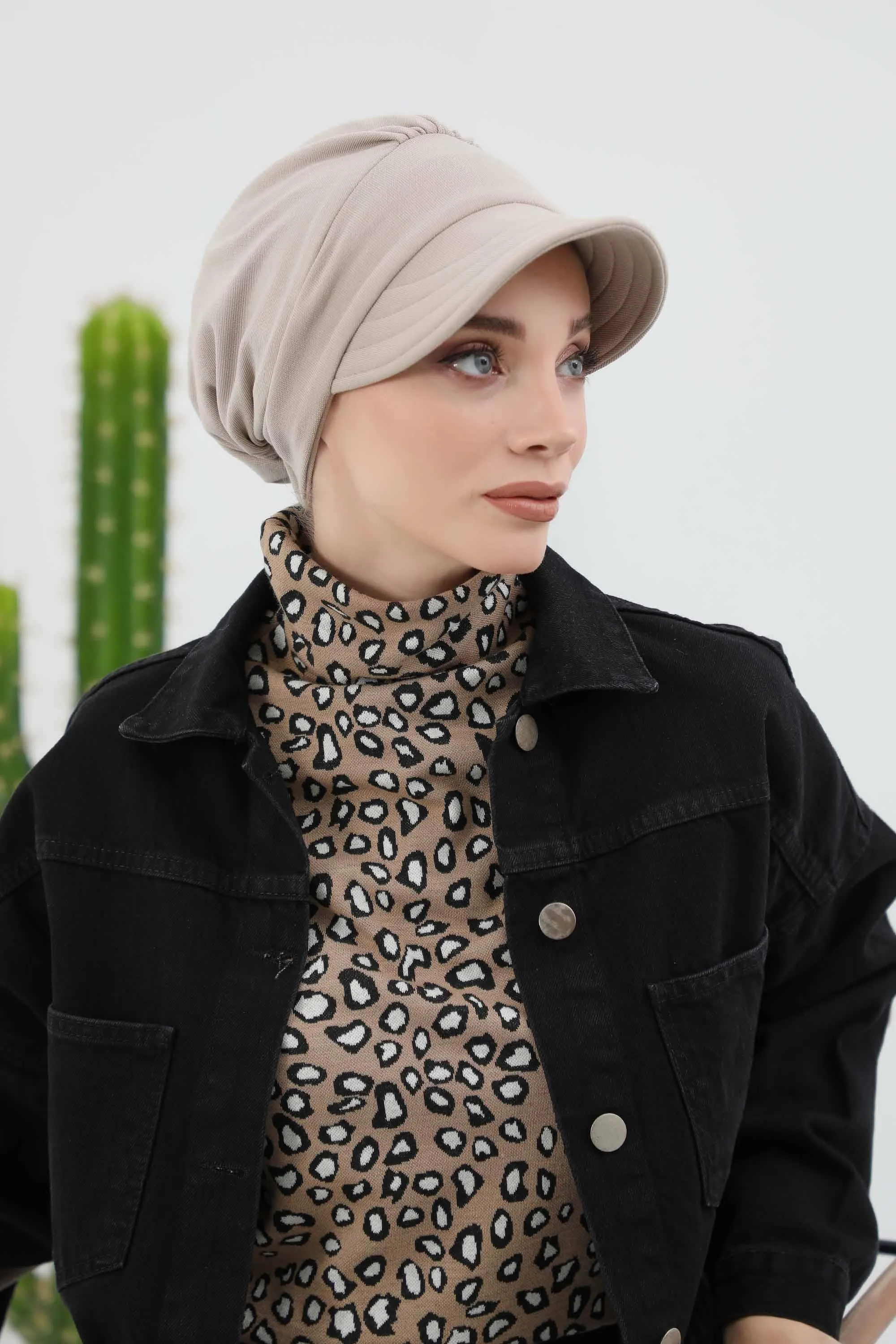 Chic Winter Visor Turban Hat for Women, Warm Ribbed Polyviscose Headwrap, Fashionable Polyviscose Headwrap for Winter,B-73RB