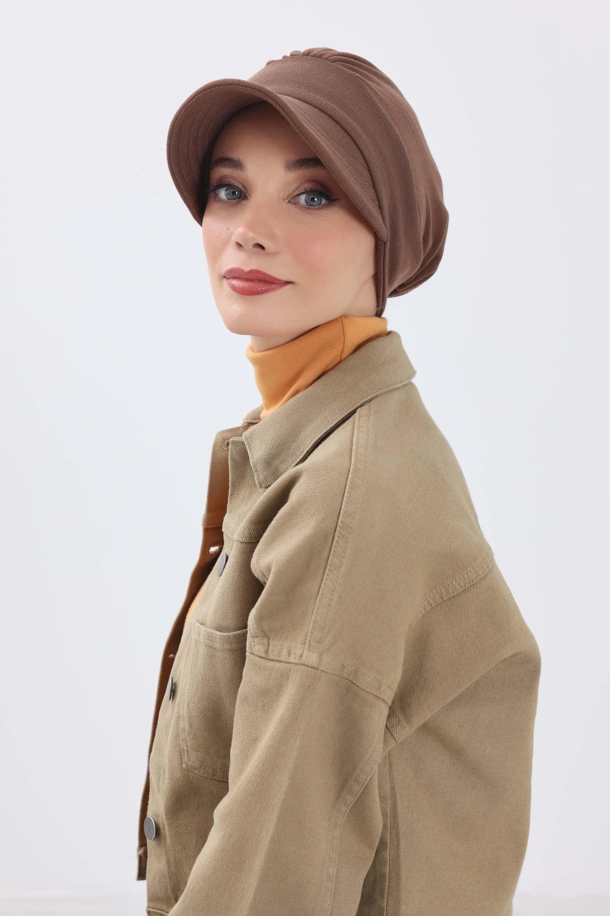 Chic Winter Visor Turban Hat for Women, Warm Ribbed Polyviscose Headwrap, Fashionable Polyviscose Headwrap for Winter,B-73RB