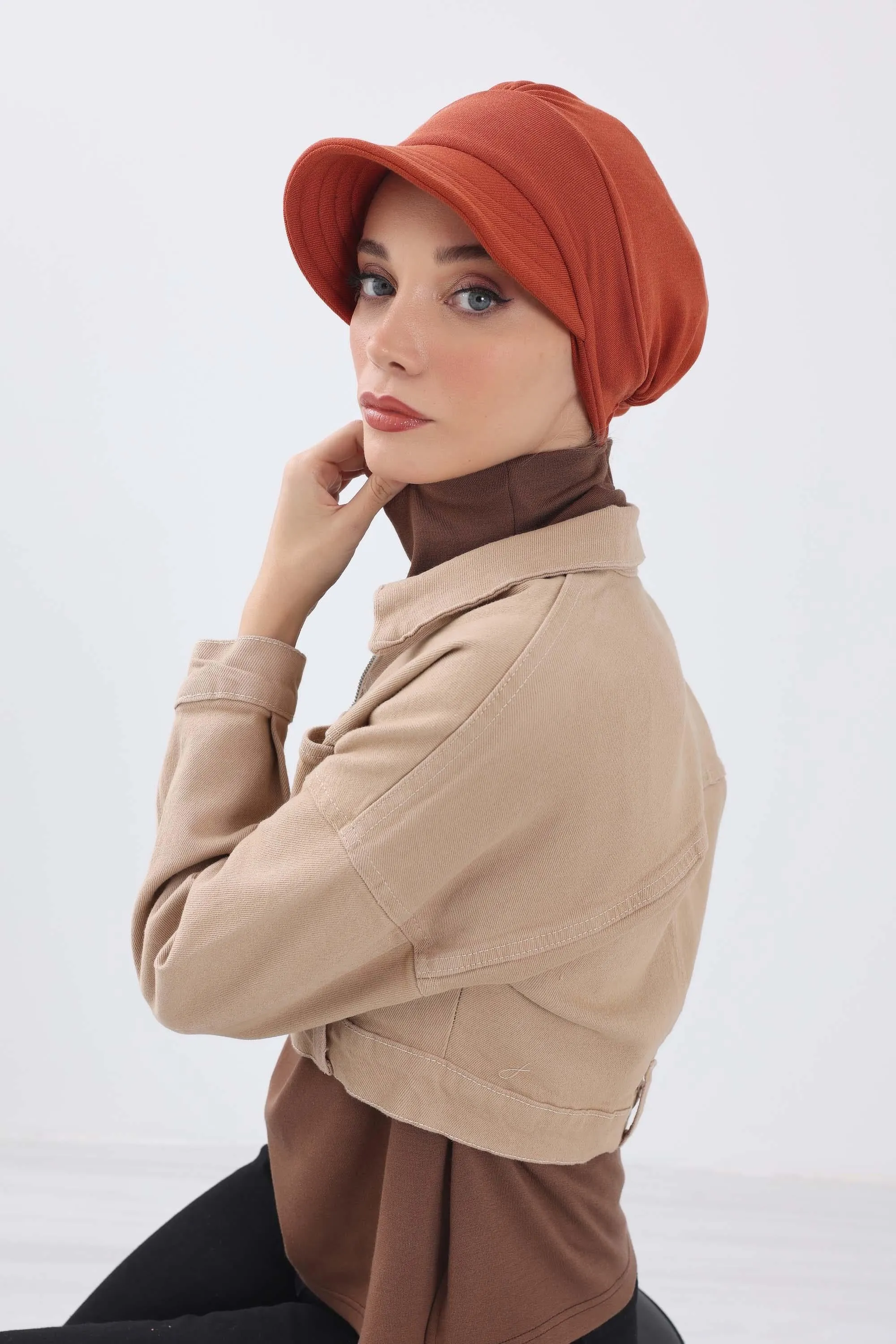 Chic Winter Visor Turban Hat for Women, Warm Ribbed Polyviscose Headwrap, Fashionable Polyviscose Headwrap for Winter,B-73RB