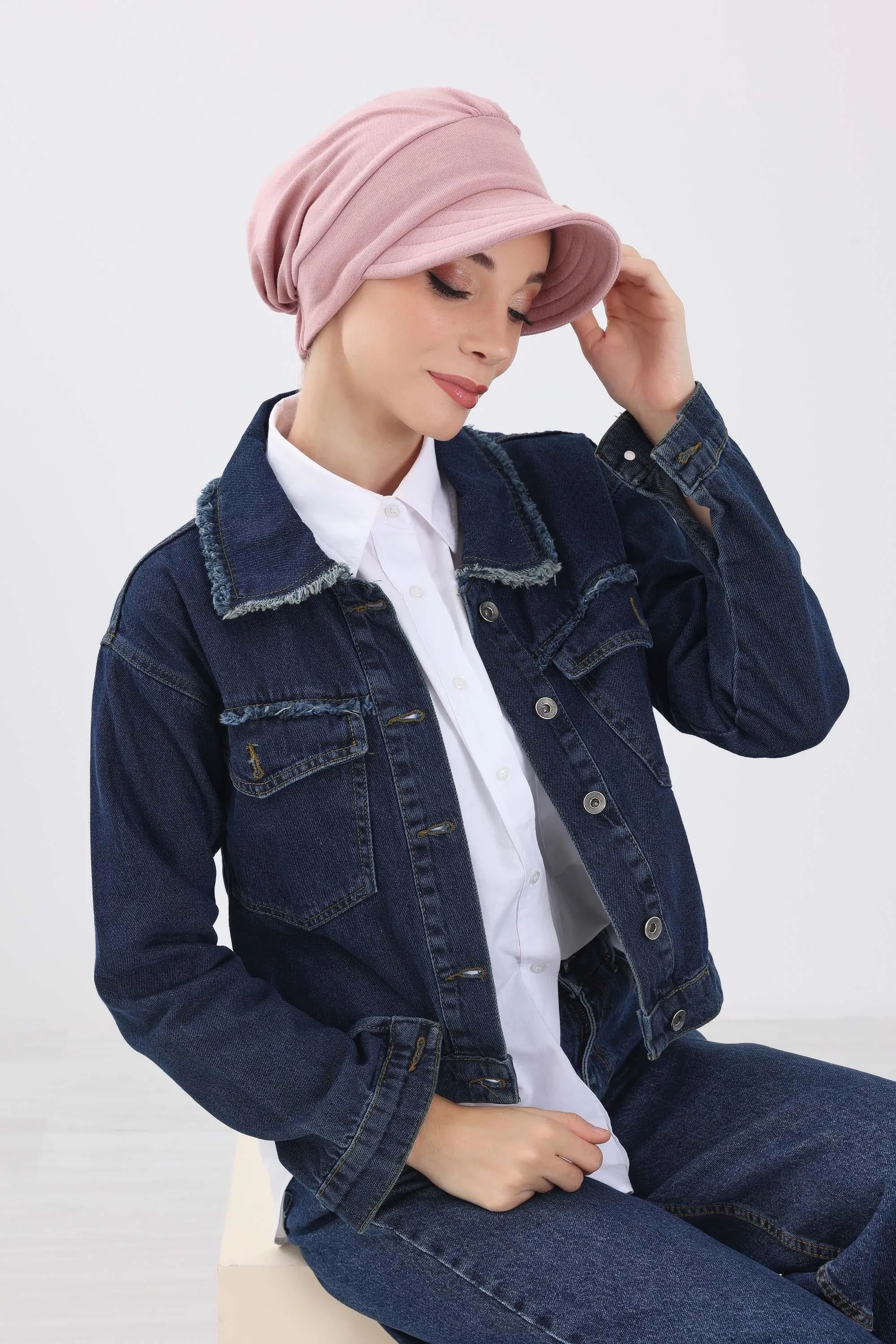 Chic Winter Visor Turban Hat for Women, Warm Ribbed Polyviscose Headwrap, Fashionable Polyviscose Headwrap for Winter,B-73RB