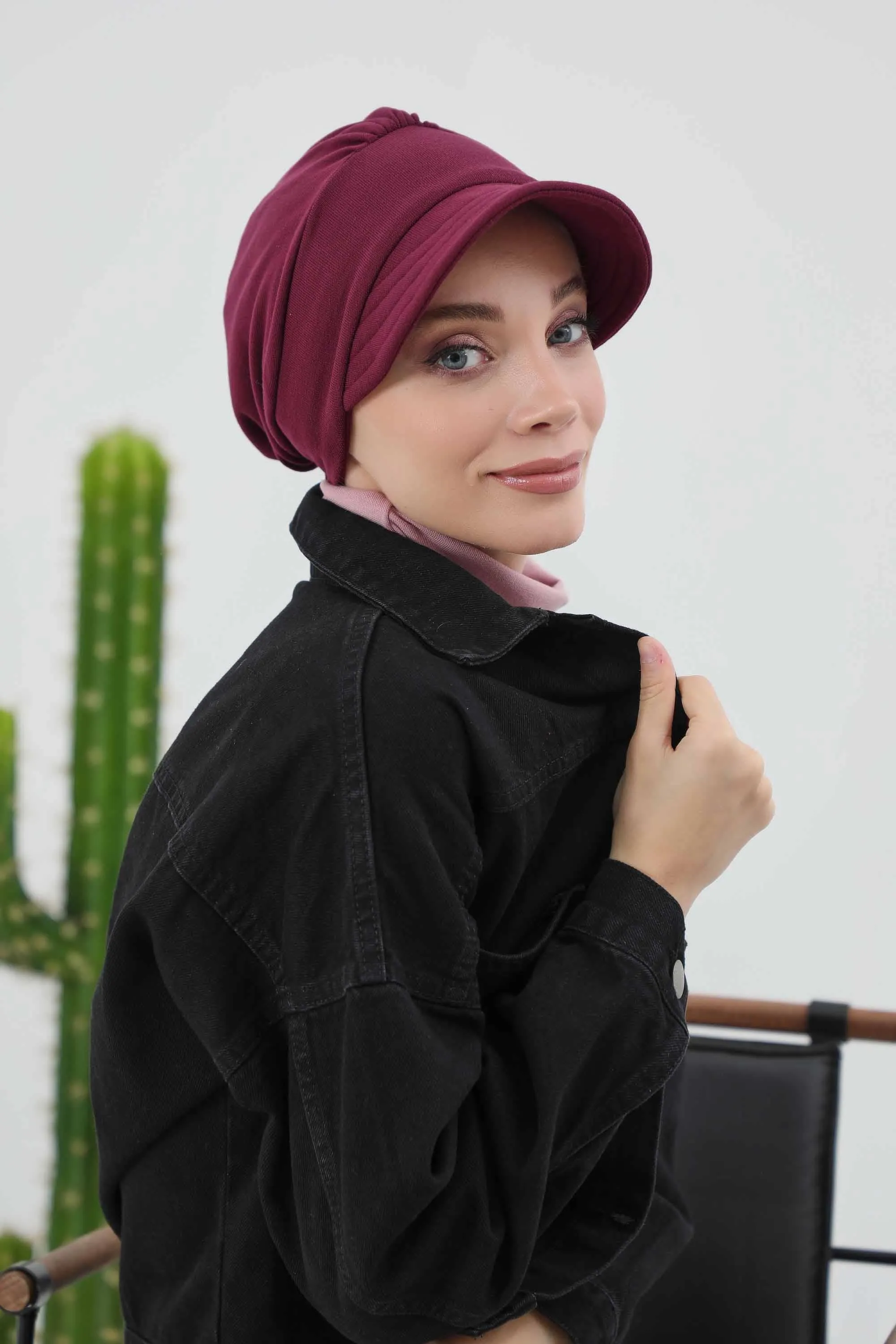 Chic Winter Visor Turban Hat for Women, Warm Ribbed Polyviscose Headwrap, Fashionable Polyviscose Headwrap for Winter,B-73RB