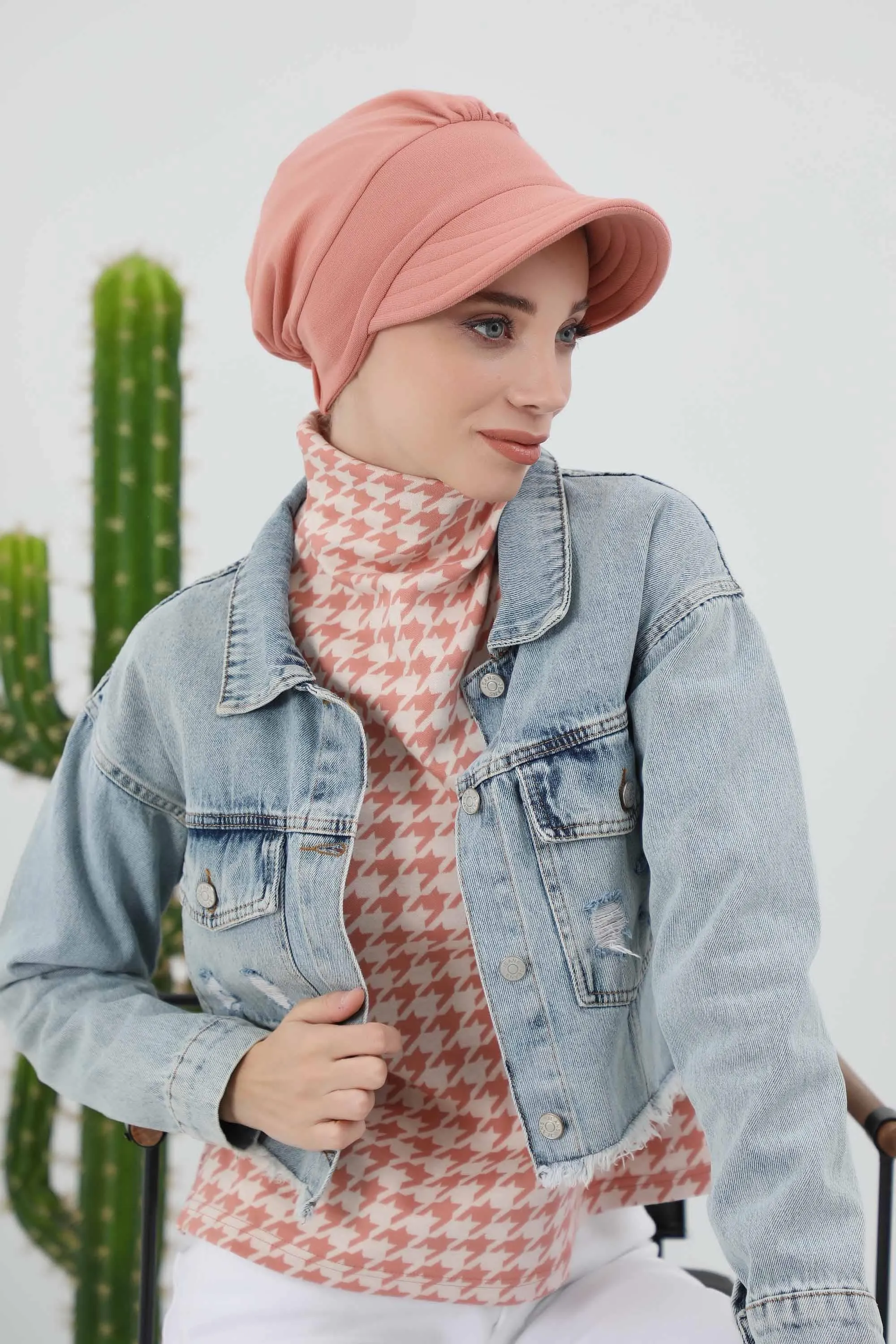 Chic Winter Visor Turban Hat for Women, Warm Ribbed Polyviscose Headwrap, Fashionable Polyviscose Headwrap for Winter,B-73RB