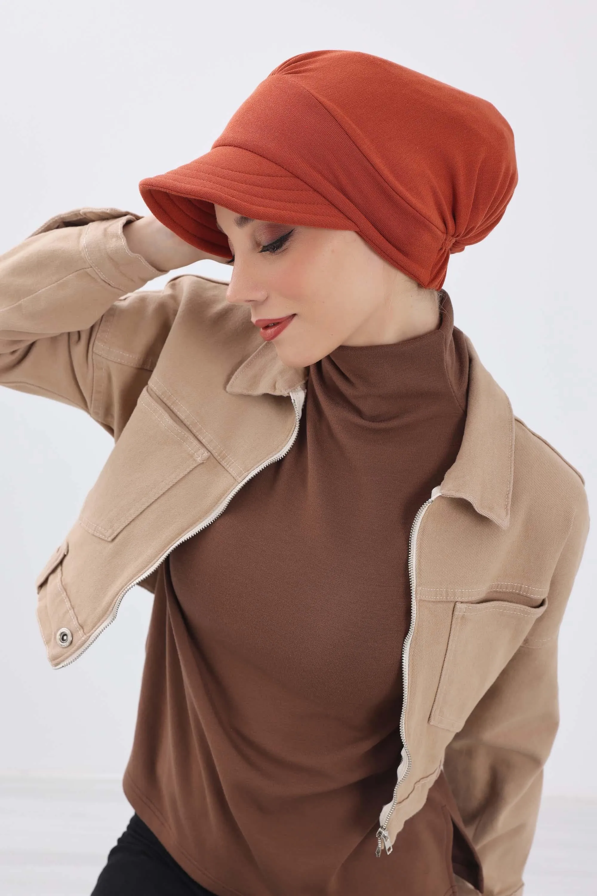 Chic Winter Visor Turban Hat for Women, Warm Ribbed Polyviscose Headwrap, Fashionable Polyviscose Headwrap for Winter,B-73RB