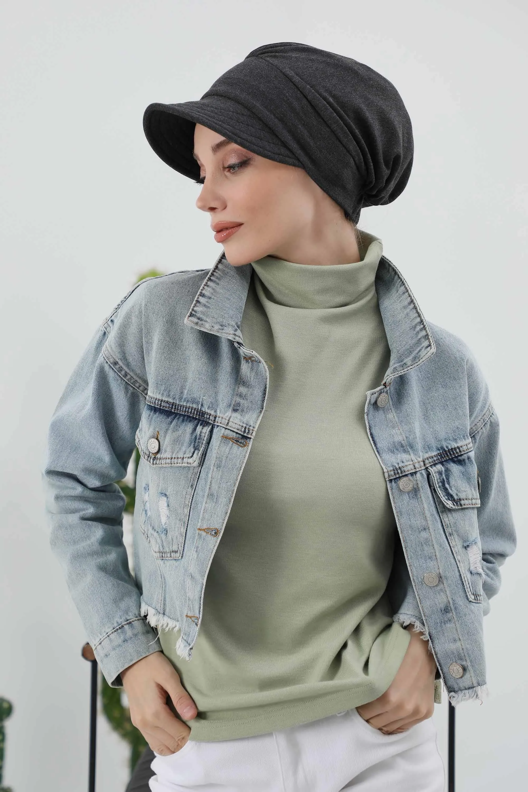 Chic Winter Visor Turban Hat for Women, Warm Ribbed Polyviscose Headwrap, Fashionable Polyviscose Headwrap for Winter,B-73RB