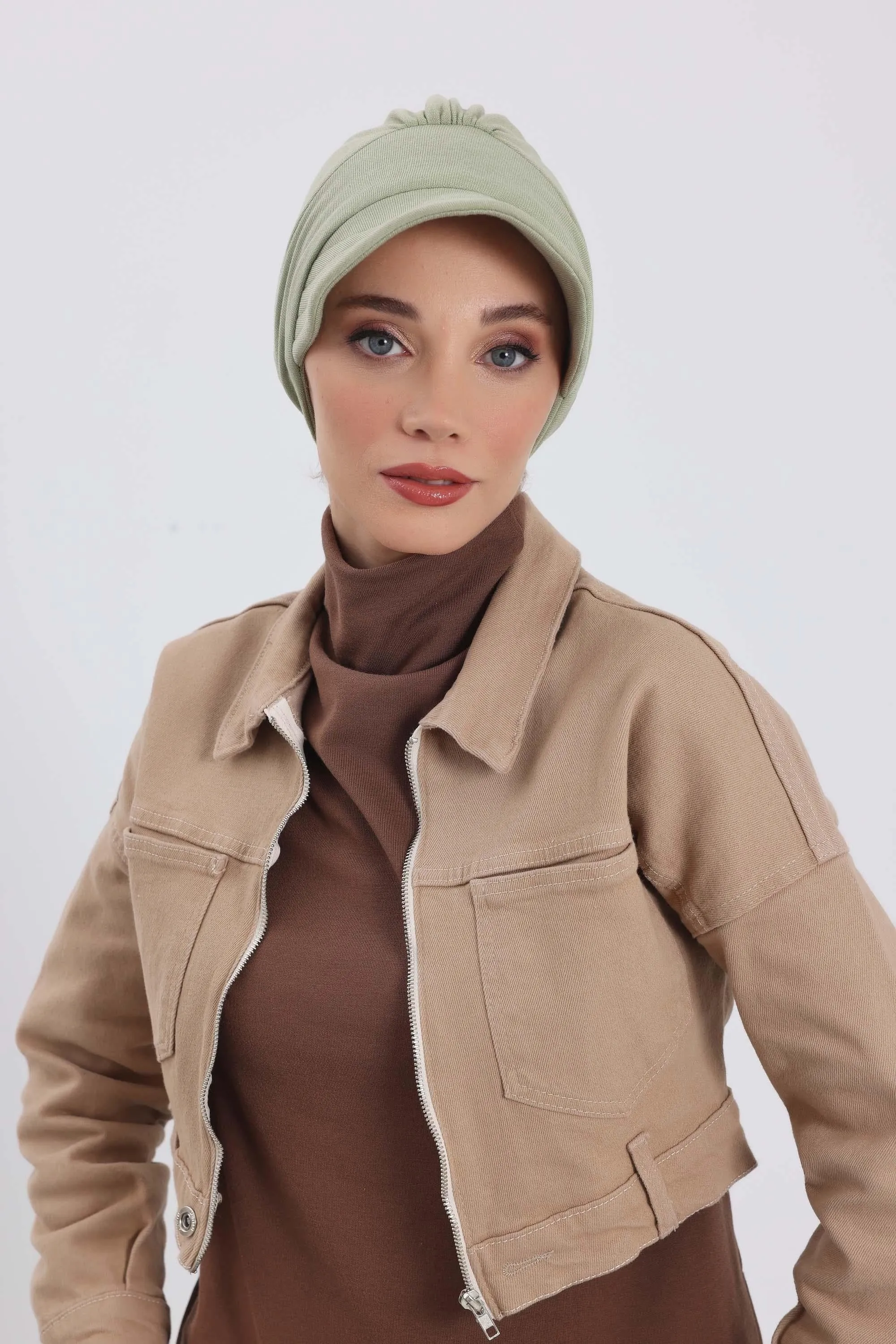 Chic Winter Visor Turban Hat for Women, Warm Ribbed Polyviscose Headwrap, Fashionable Polyviscose Headwrap for Winter,B-73RB