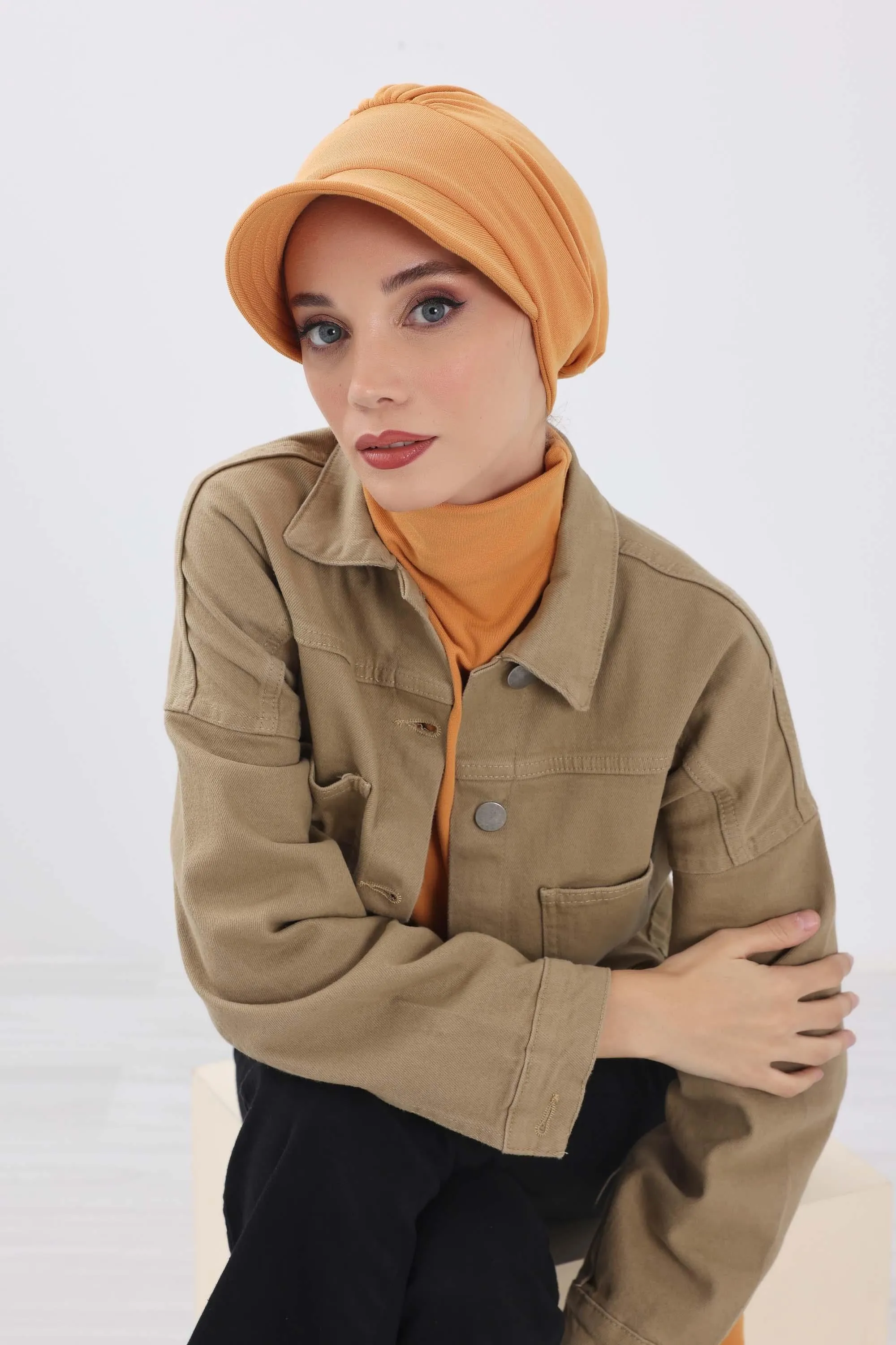 Chic Winter Visor Turban Hat for Women, Warm Ribbed Polyviscose Headwrap, Fashionable Polyviscose Headwrap for Winter,B-73RB