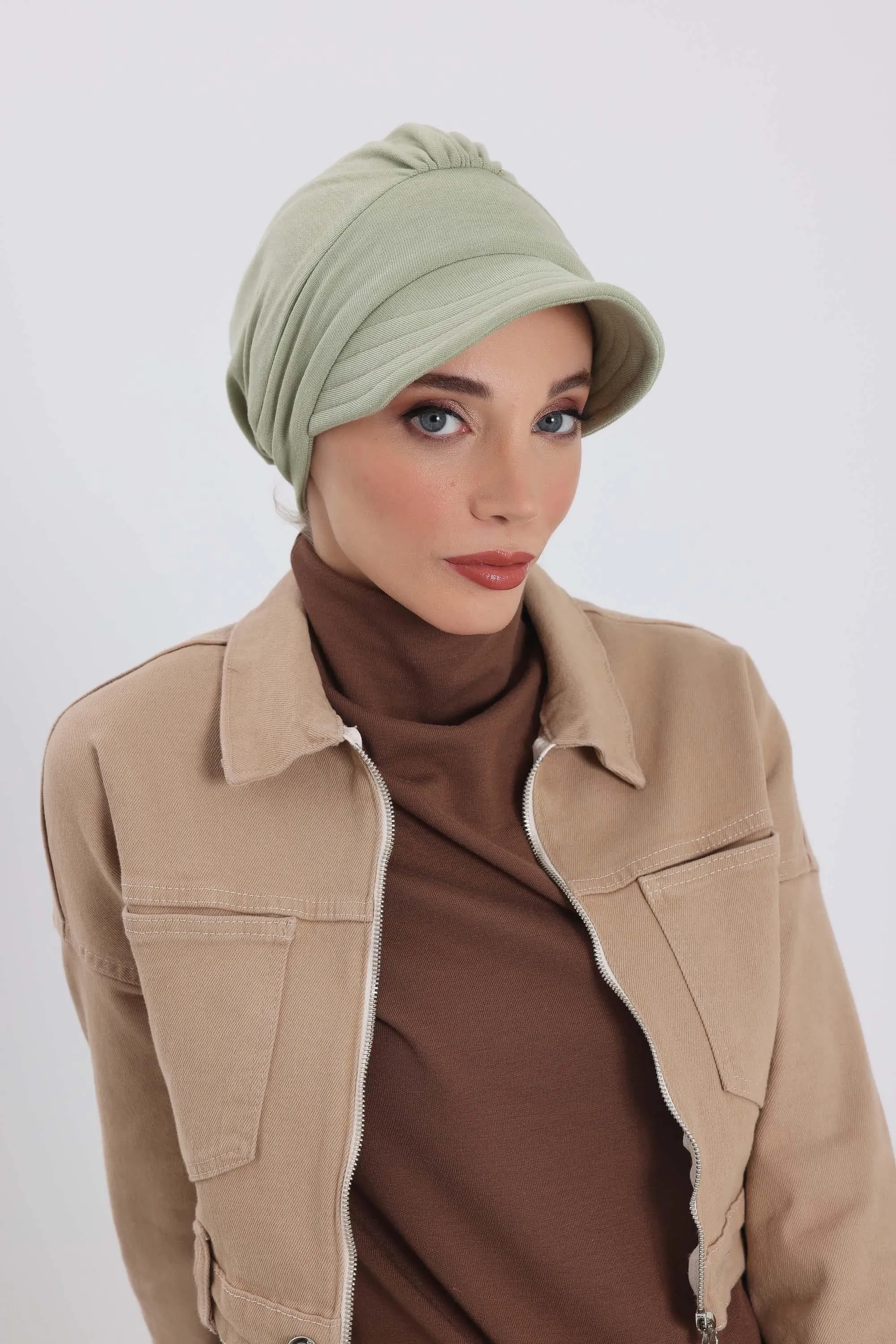 Chic Winter Visor Turban Hat for Women, Warm Ribbed Polyviscose Headwrap, Fashionable Polyviscose Headwrap for Winter,B-73RB