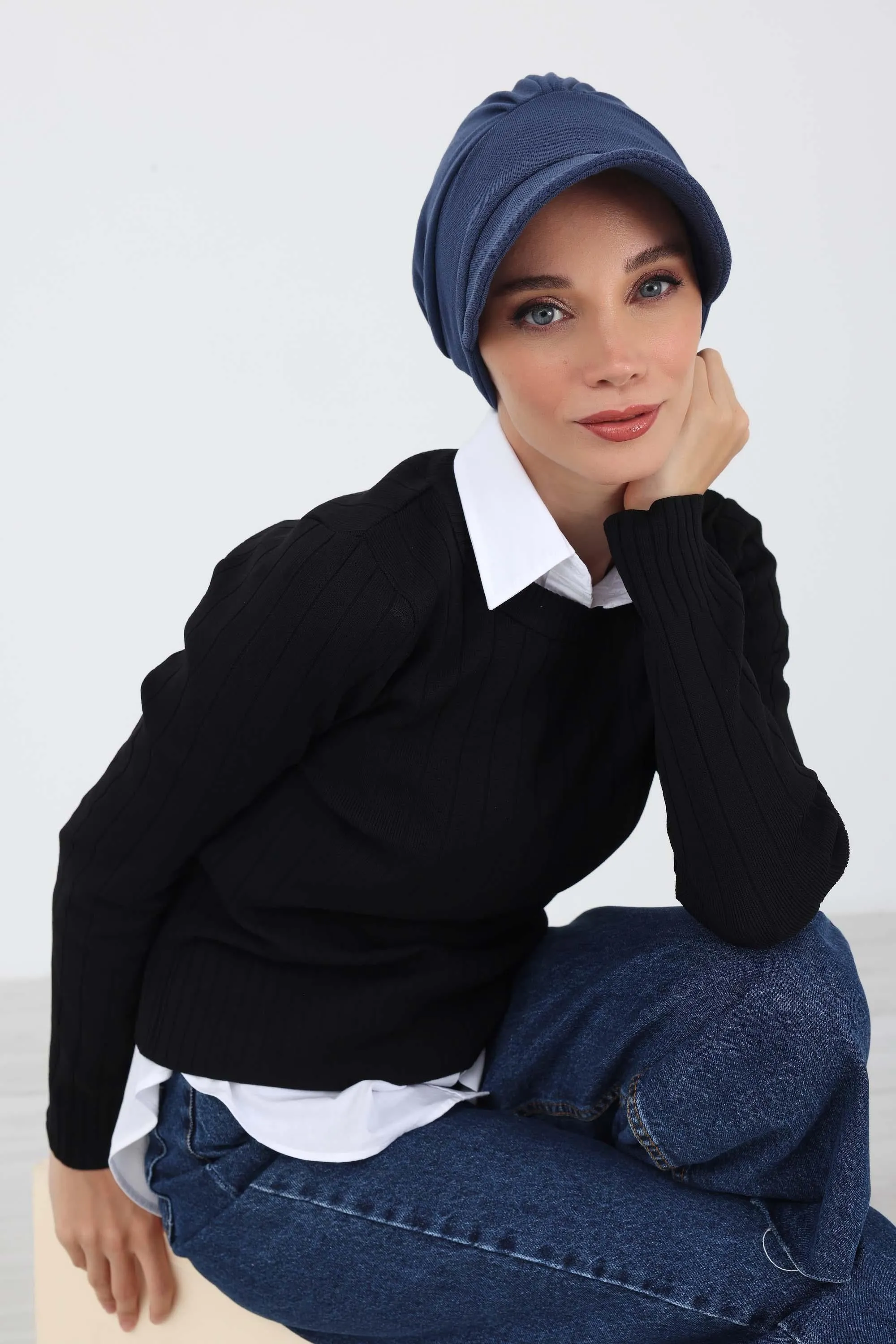 Chic Winter Visor Turban Hat for Women, Warm Ribbed Polyviscose Headwrap, Fashionable Polyviscose Headwrap for Winter,B-73RB