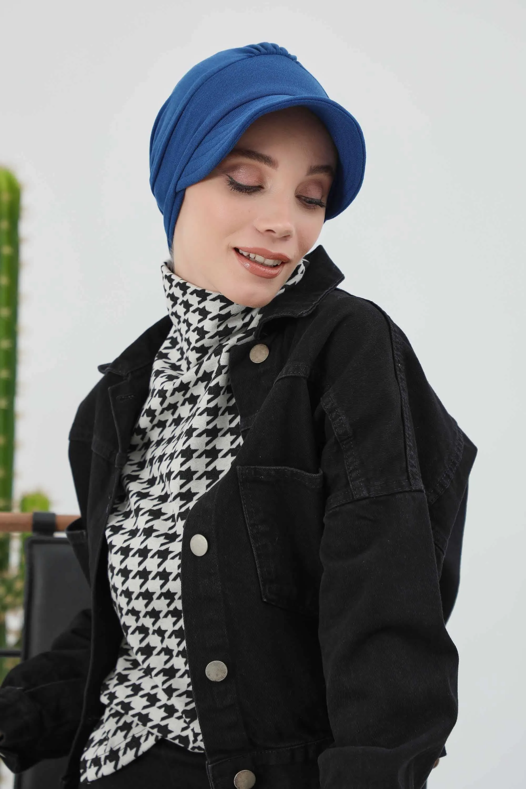 Chic Winter Visor Turban Hat for Women, Warm Ribbed Polyviscose Headwrap, Fashionable Polyviscose Headwrap for Winter,B-73RB