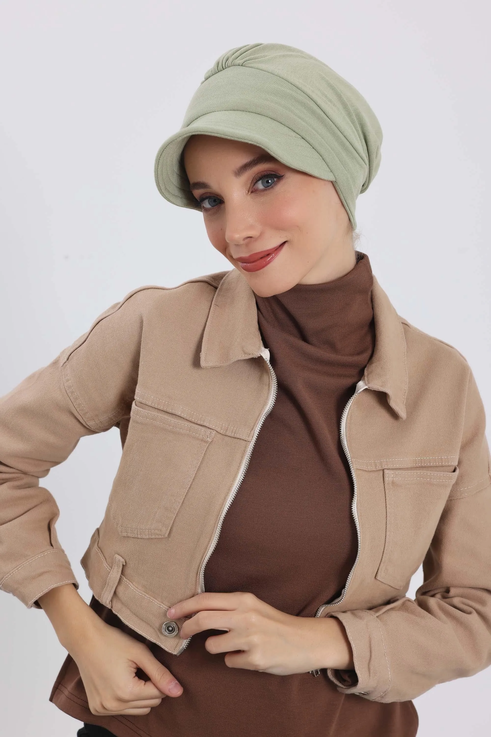 Chic Winter Visor Turban Hat for Women, Warm Ribbed Polyviscose Headwrap, Fashionable Polyviscose Headwrap for Winter,B-73RB