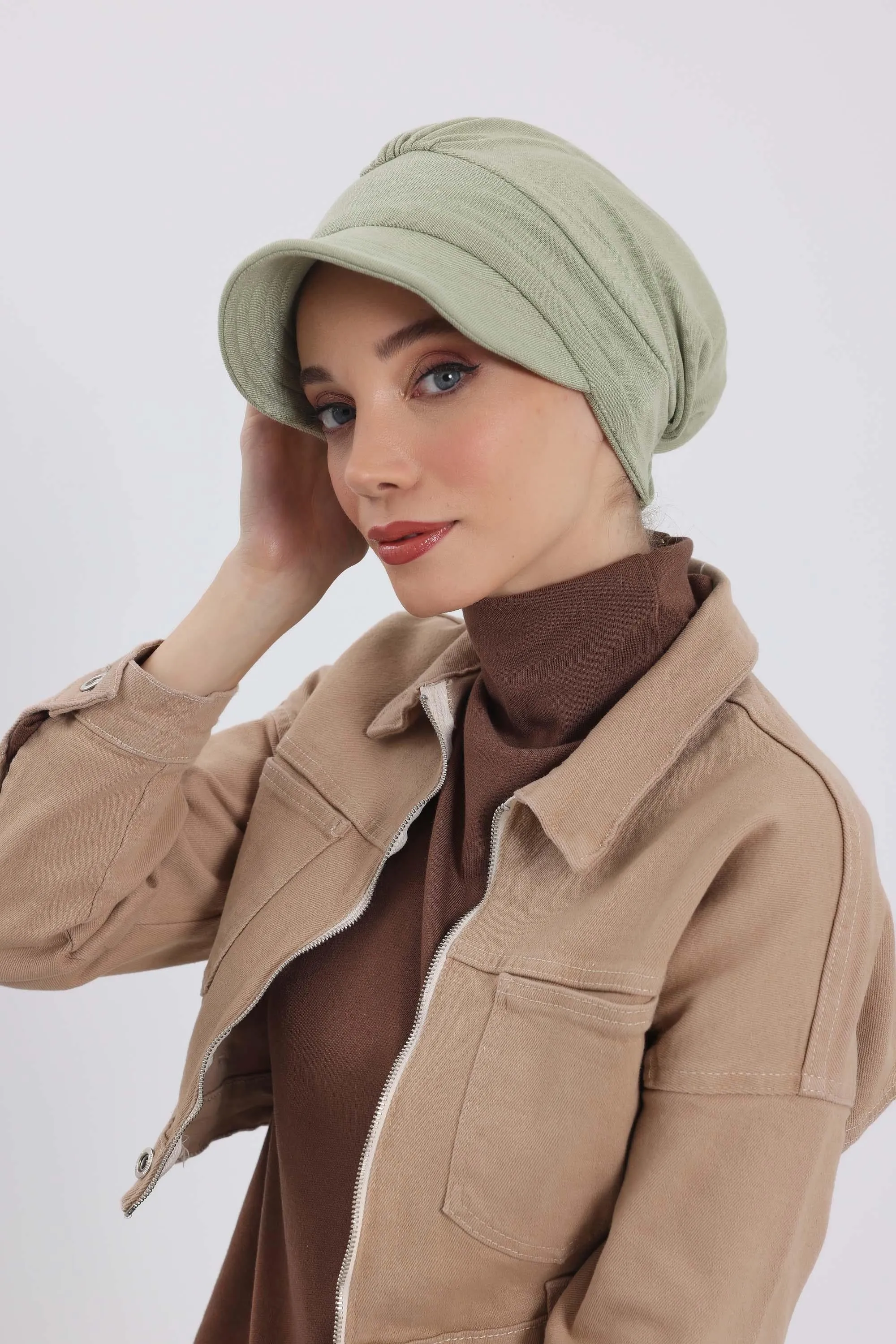 Chic Winter Visor Turban Hat for Women, Warm Ribbed Polyviscose Headwrap, Fashionable Polyviscose Headwrap for Winter,B-73RB